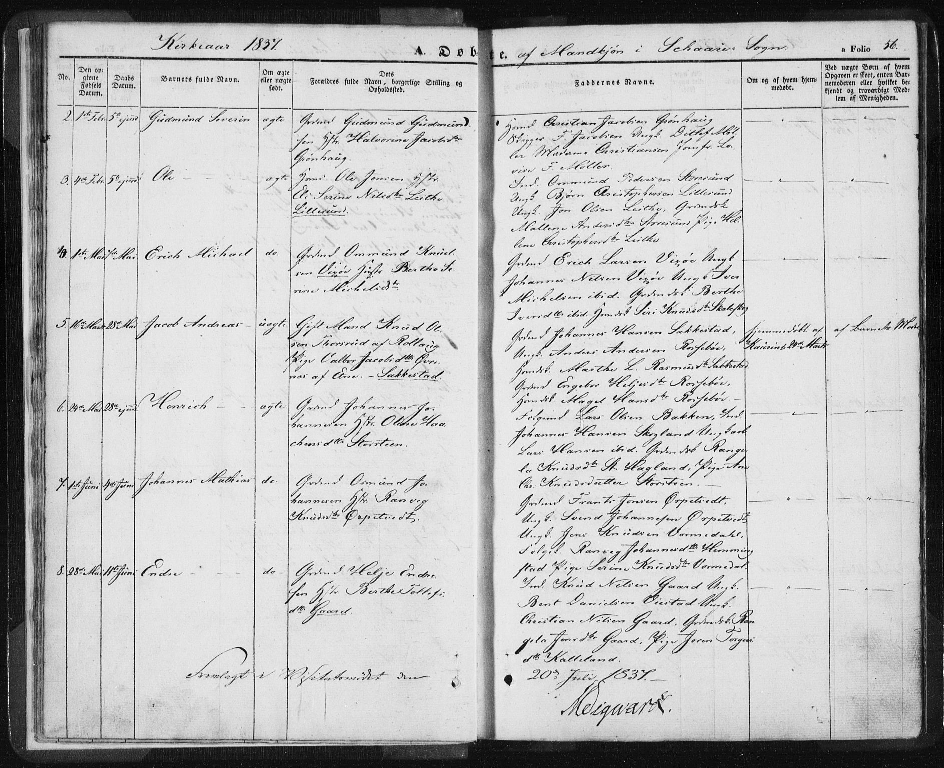 Torvastad sokneprestkontor, SAST/A -101857/H/Ha/Haa/L0006: Parish register (official) no. A 6, 1836-1847, p. 56