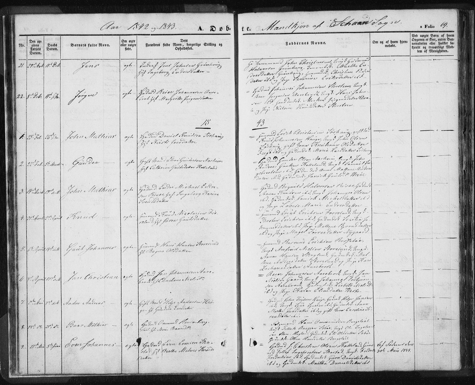 Torvastad sokneprestkontor, SAST/A -101857/H/Ha/Haa/L0006: Parish register (official) no. A 6, 1836-1847, p. 69