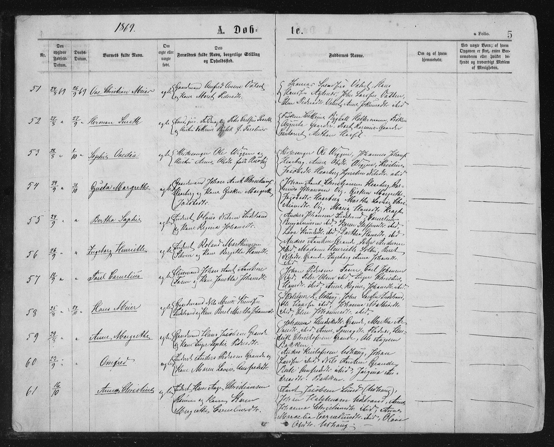 Ministerialprotokoller, klokkerbøker og fødselsregistre - Sør-Trøndelag, SAT/A-1456/659/L0745: Parish register (copy) no. 659C02, 1869-1892, p. 5