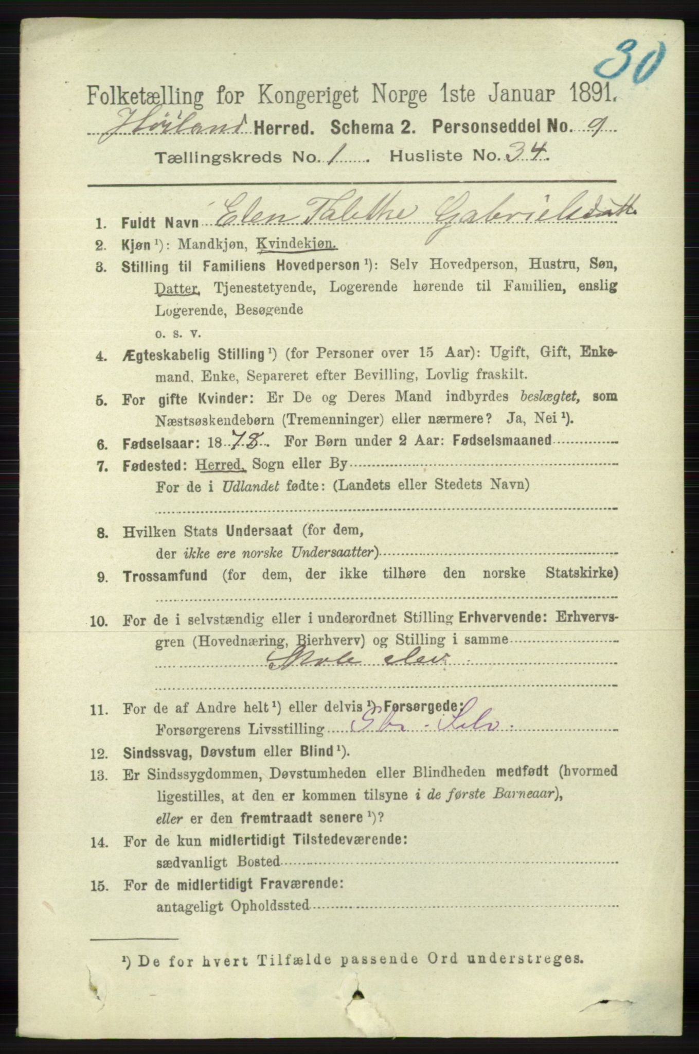 RA, 1891 census for 1123 Høyland, 1891, p. 274