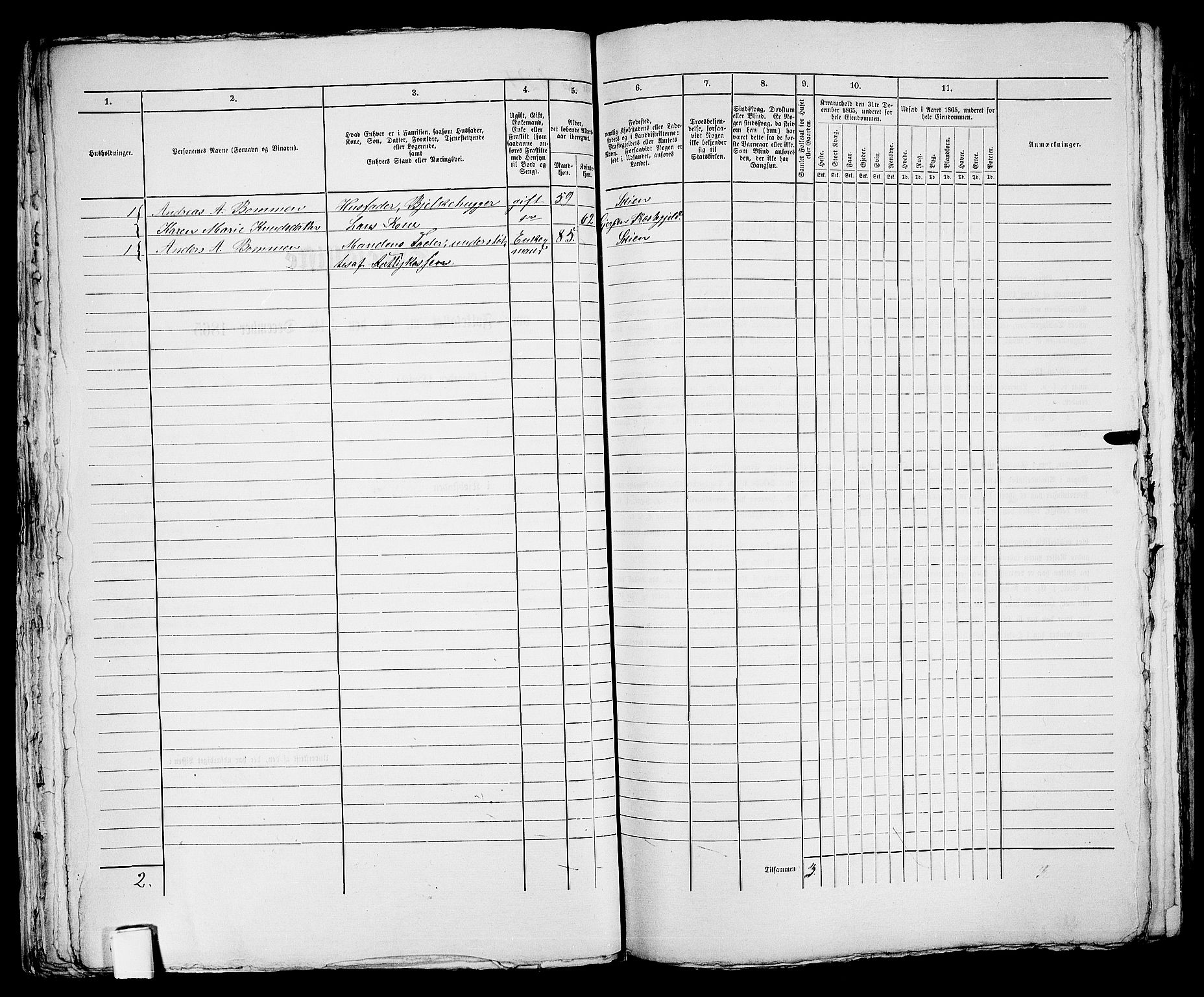 RA, 1865 census for Skien, 1865, p. 868