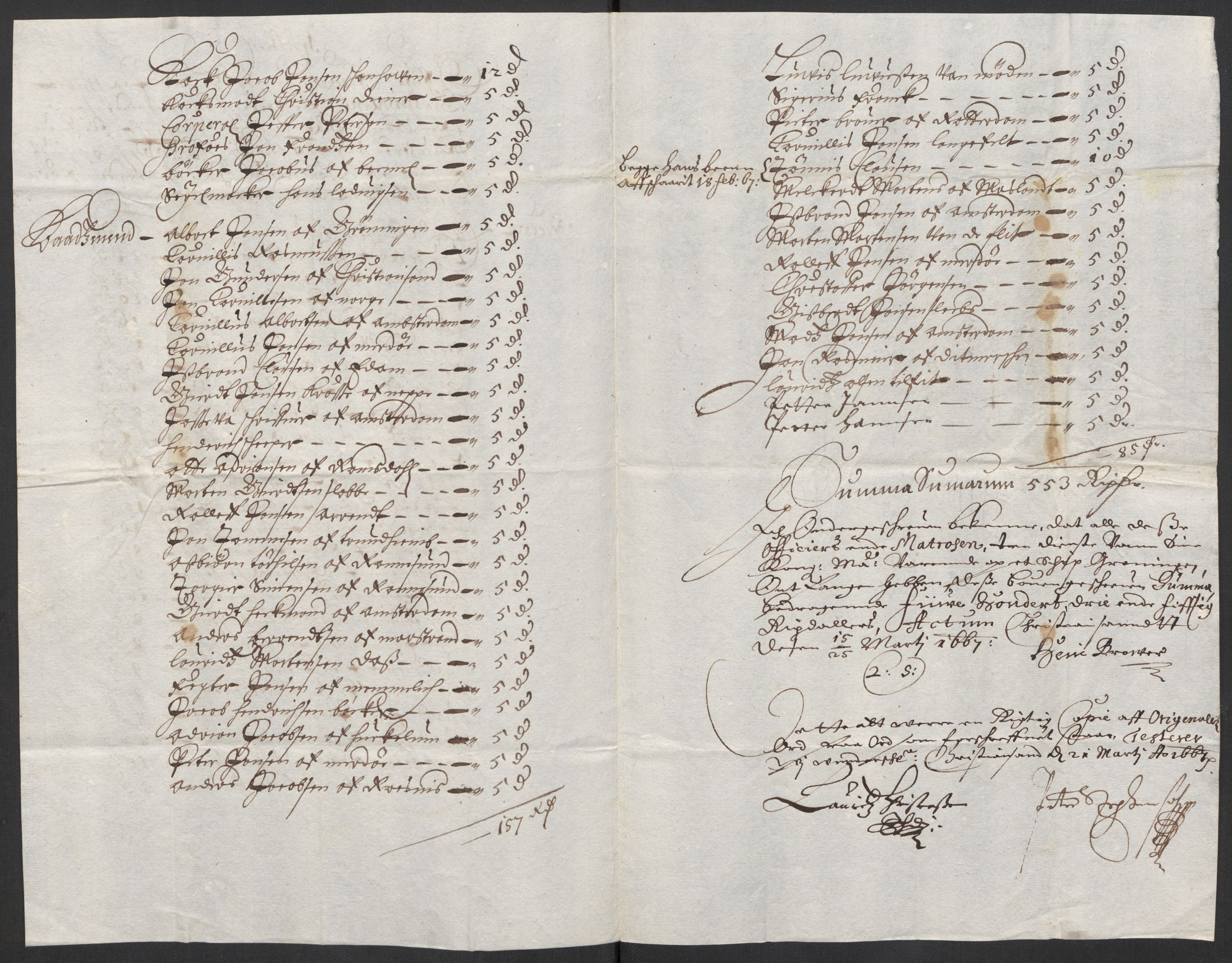 Stattholderembetet 1572-1771, AV/RA-EA-2870/El/L0024/0003: Forskjellige pakkesaker / Ruller over mannskap på orlogsskip, 1666-1667, p. 4