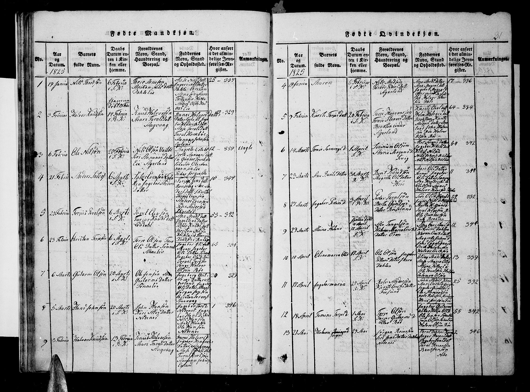 Søndeled sokneprestkontor, SAK/1111-0038/F/Fb/L0002: Parish register (copy) no. B 2, 1816-1839, p. 31