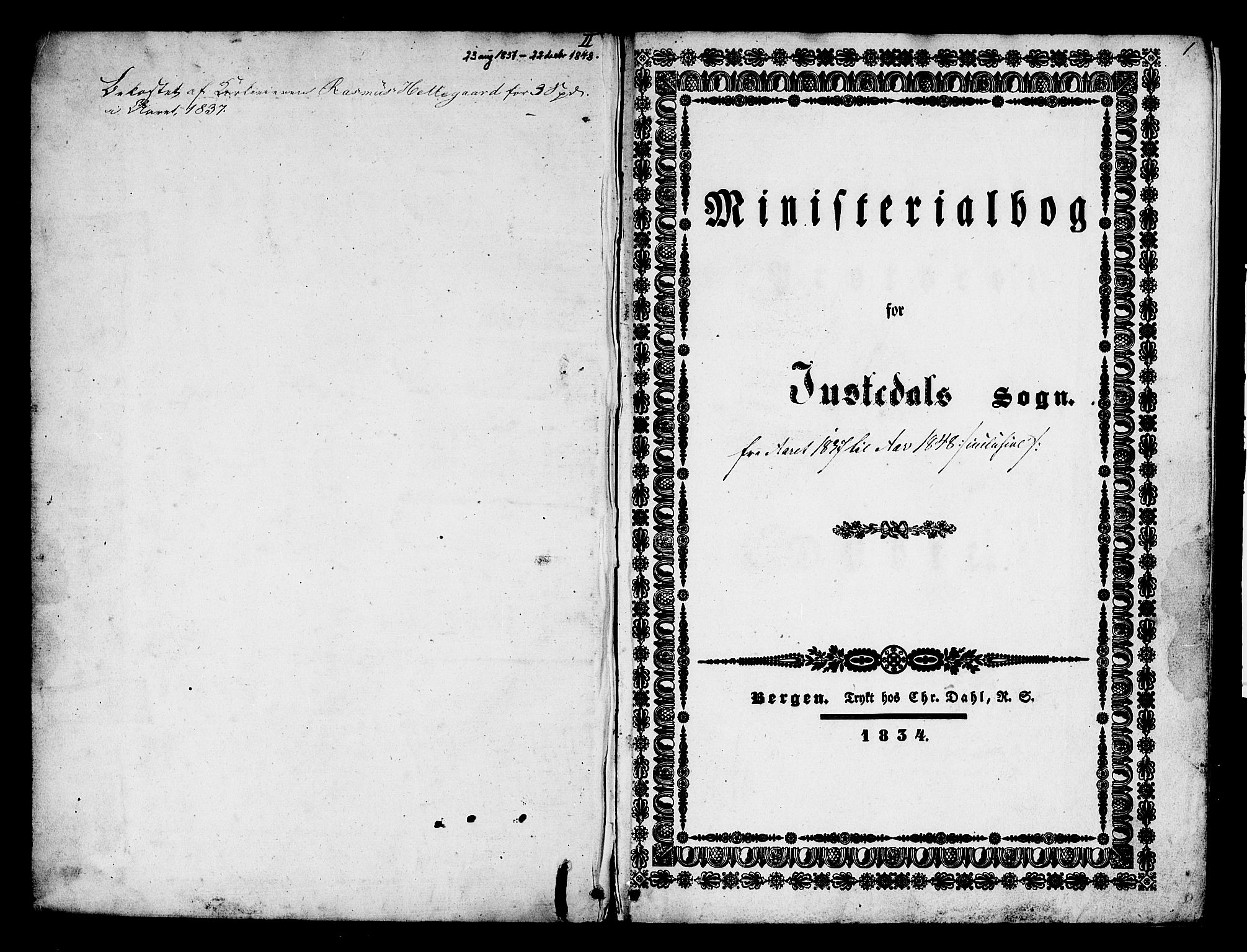 Jostedal sokneprestembete, AV/SAB-A-80601/H/Haa/Haaa/L0004: Parish register (official) no. A 4, 1837-1848, p. 1