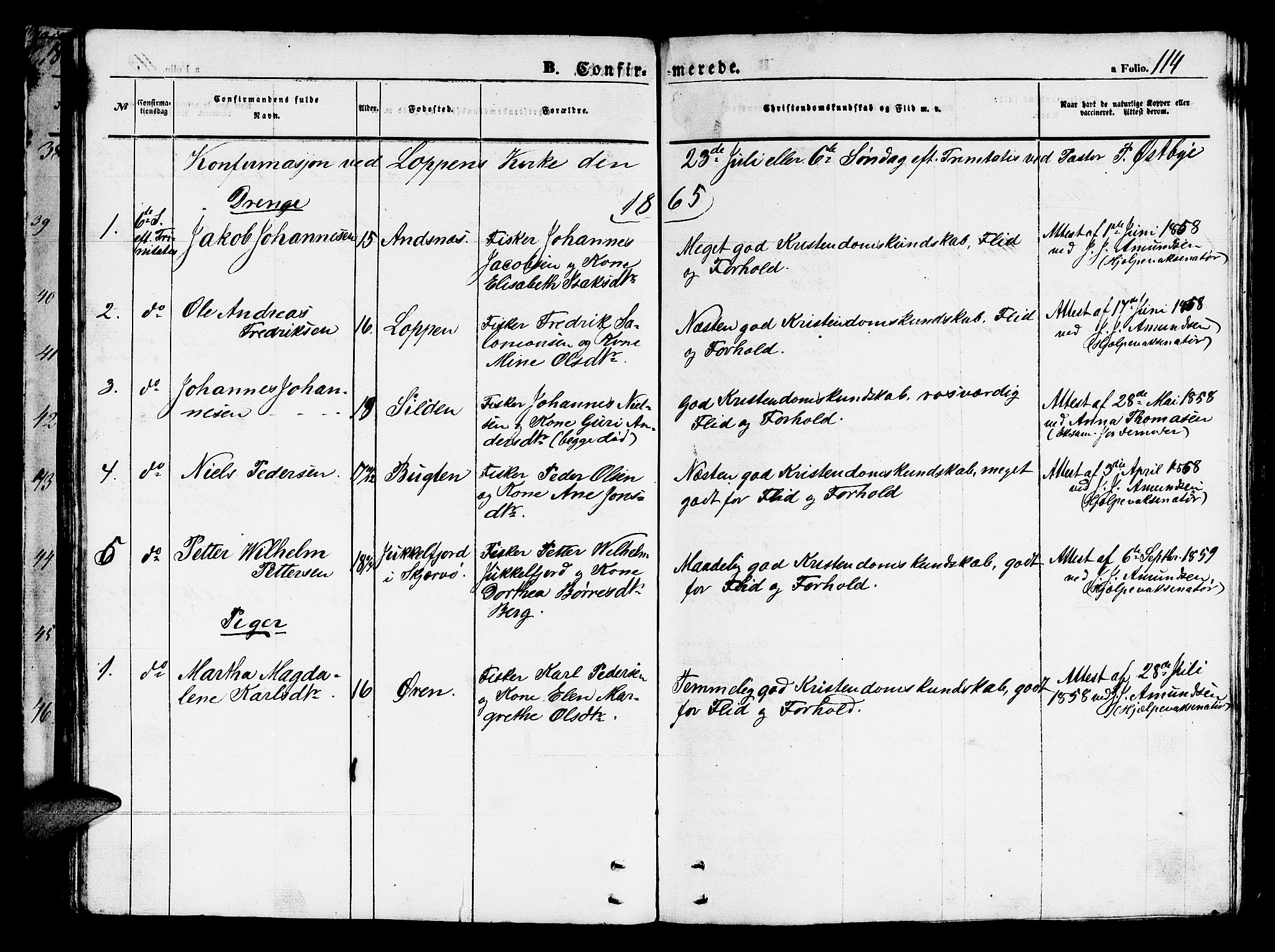 Loppa sokneprestkontor, SATØ/S-1339/H/Hb/L0002klokker: Parish register (copy) no. 2, 1850-1880, p. 114