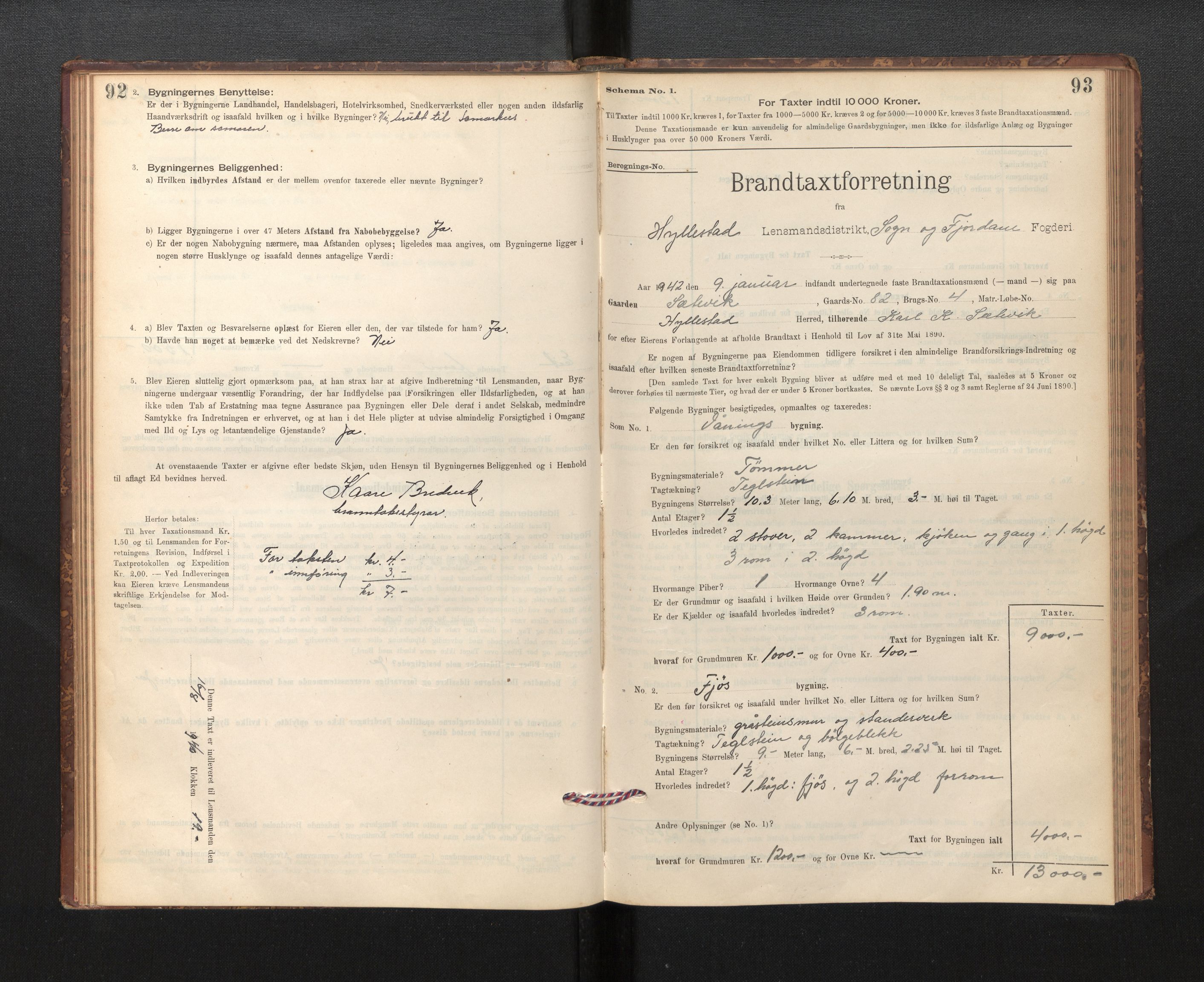 Lensmannen i Hyllestad, SAB/A-28301/0012/L0004: Branntakstprotokoll, skjematakst, 1894-1950, p. 92-93