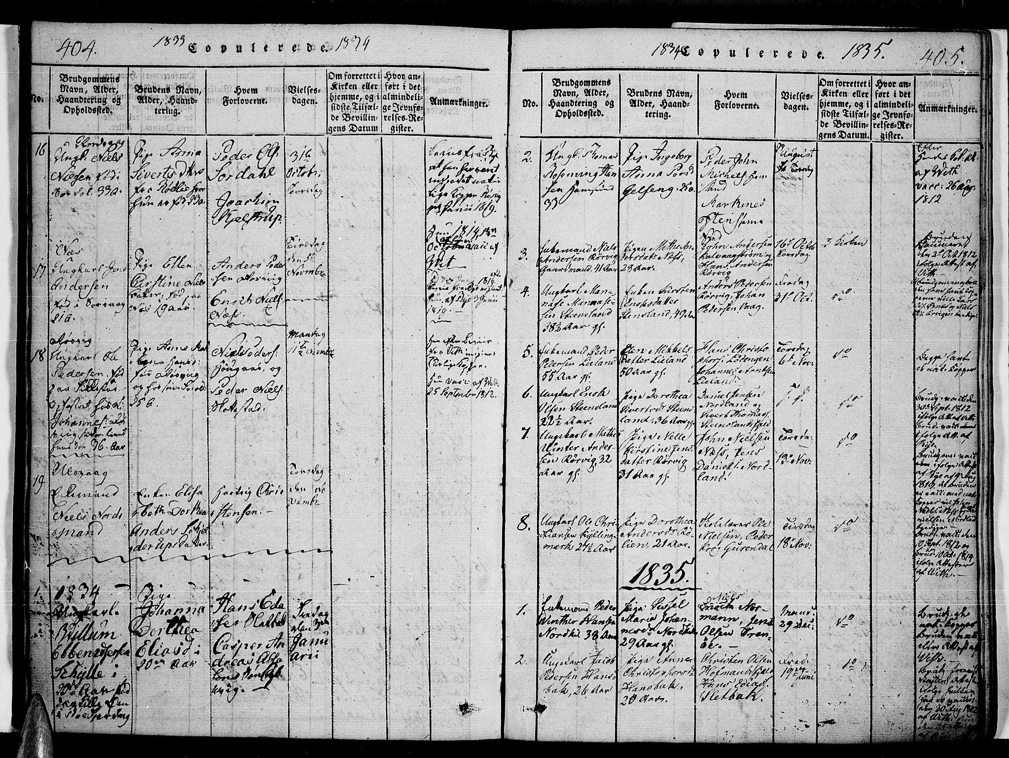 Ministerialprotokoller, klokkerbøker og fødselsregistre - Nordland, SAT/A-1459/859/L0842: Parish register (official) no. 859A02, 1821-1839, p. 404-405