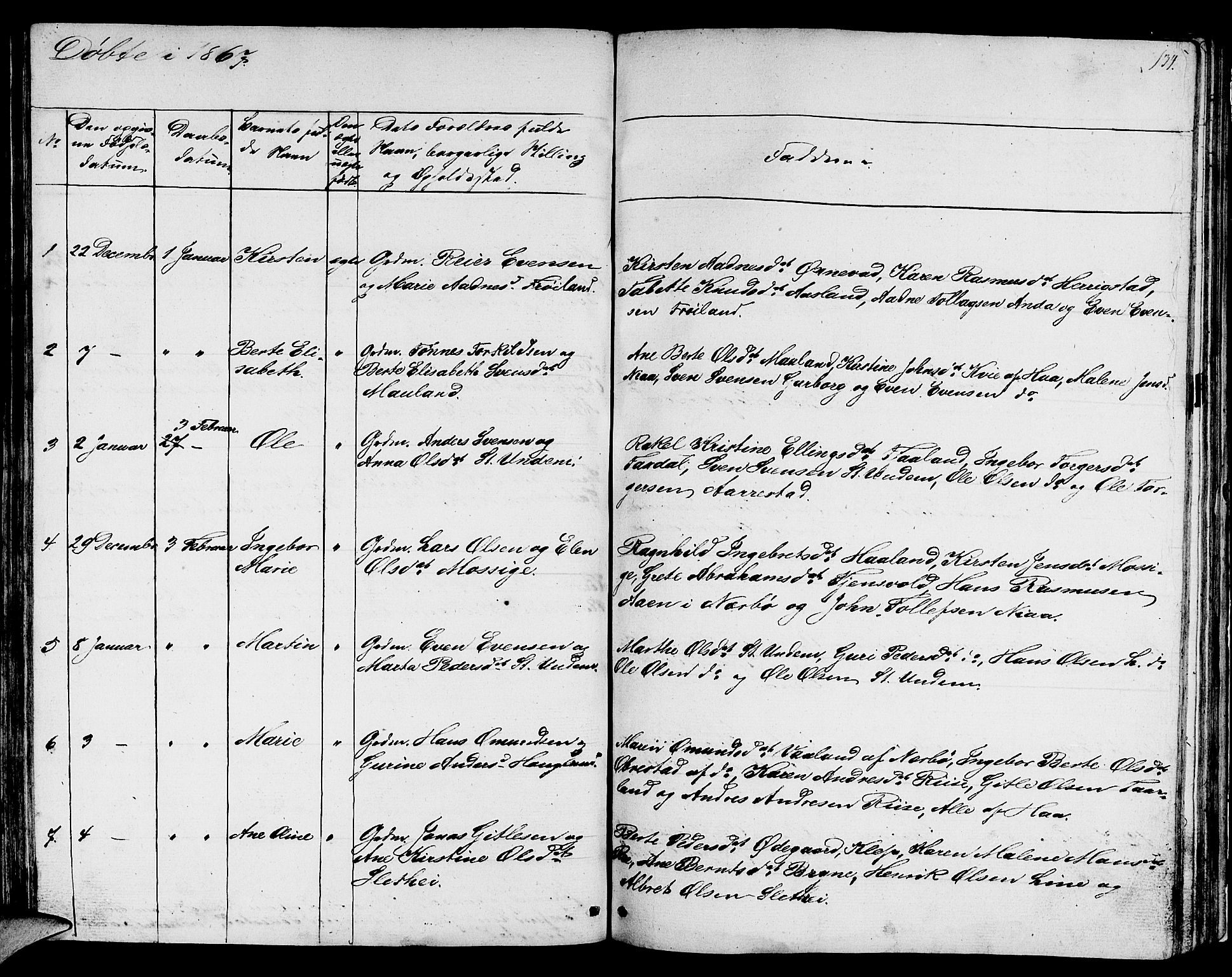 Lye sokneprestkontor, SAST/A-101794/001/30BB/L0002: Parish register (copy) no. B 2, 1852-1867, p. 134