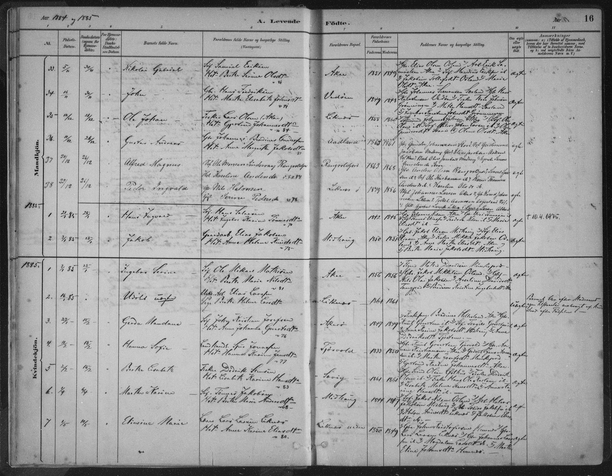 Kopervik sokneprestkontor, SAST/A-101850/H/Ha/Haa/L0004: Parish register (official) no. A 4, 1882-1905, p. 16