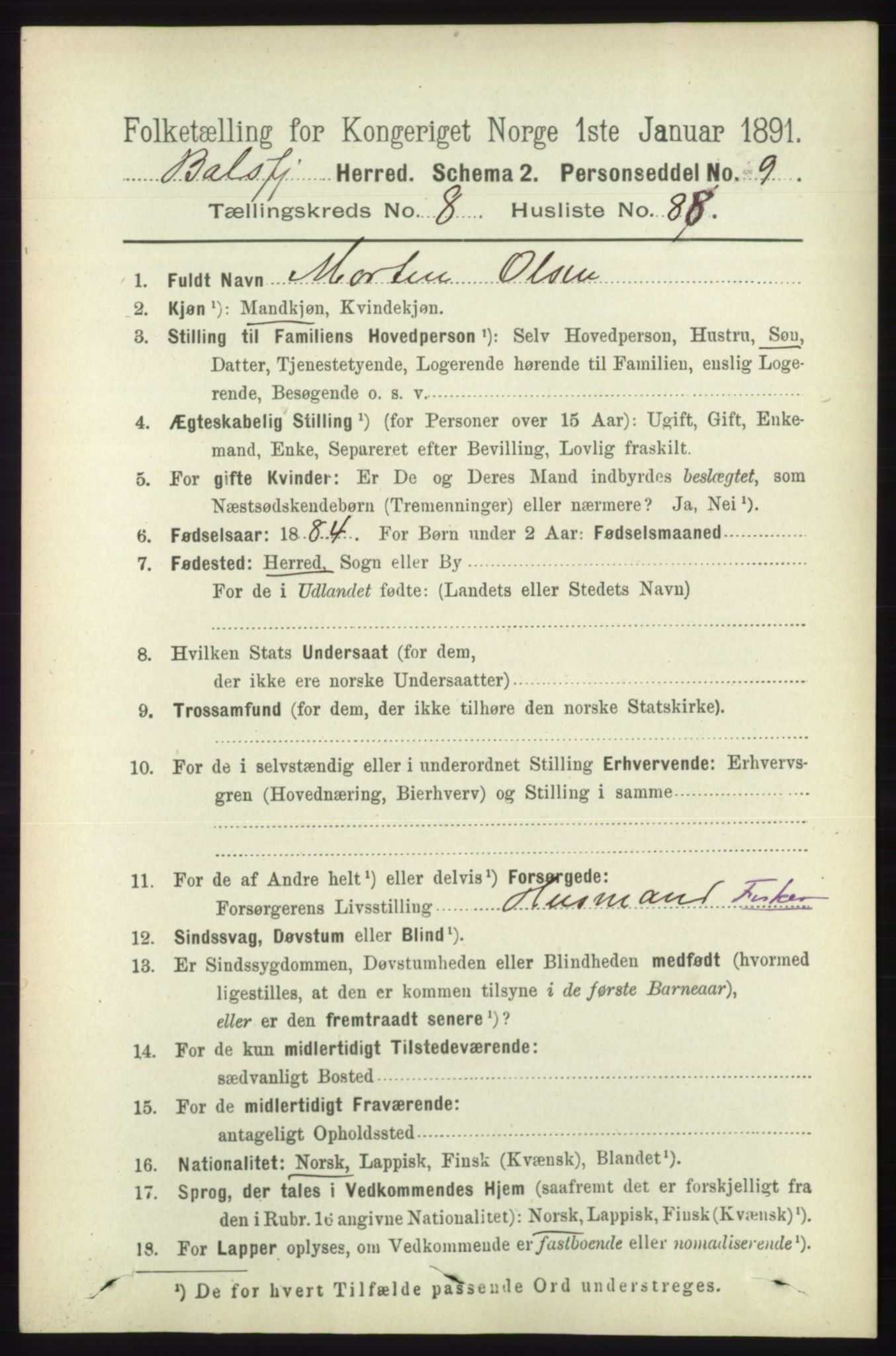 RA, 1891 census for 1933 Balsfjord, 1891, p. 3068