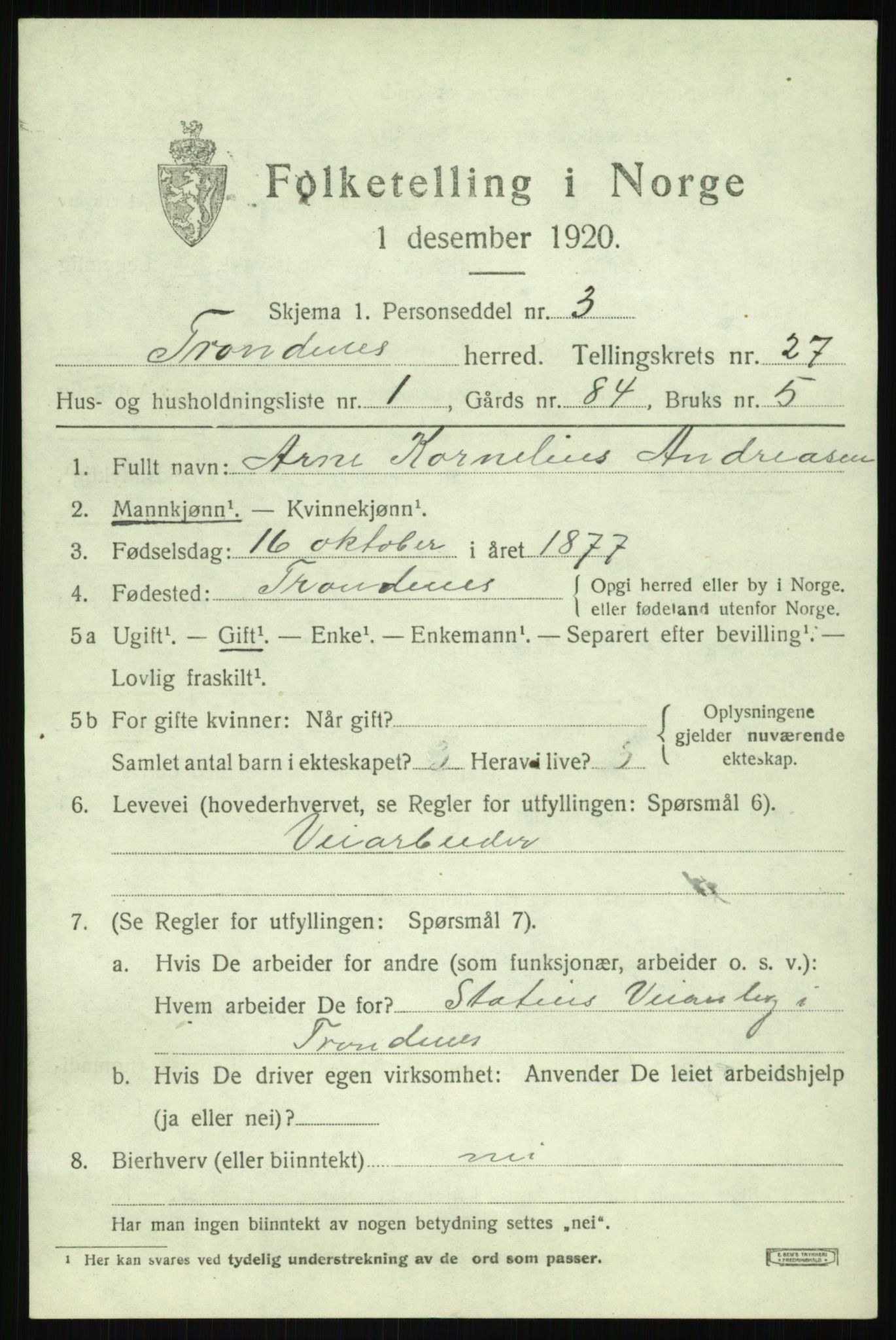 SATØ, 1920 census for Trondenes, 1920, p. 19440