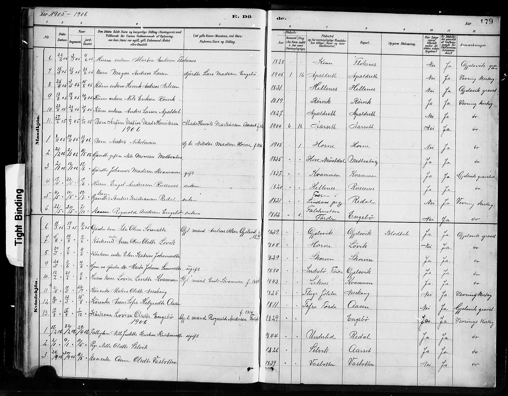 Førde sokneprestembete, SAB/A-79901/H/Hab/Habe/L0001: Parish register (copy) no. E 1, 1881-1920, p. 179