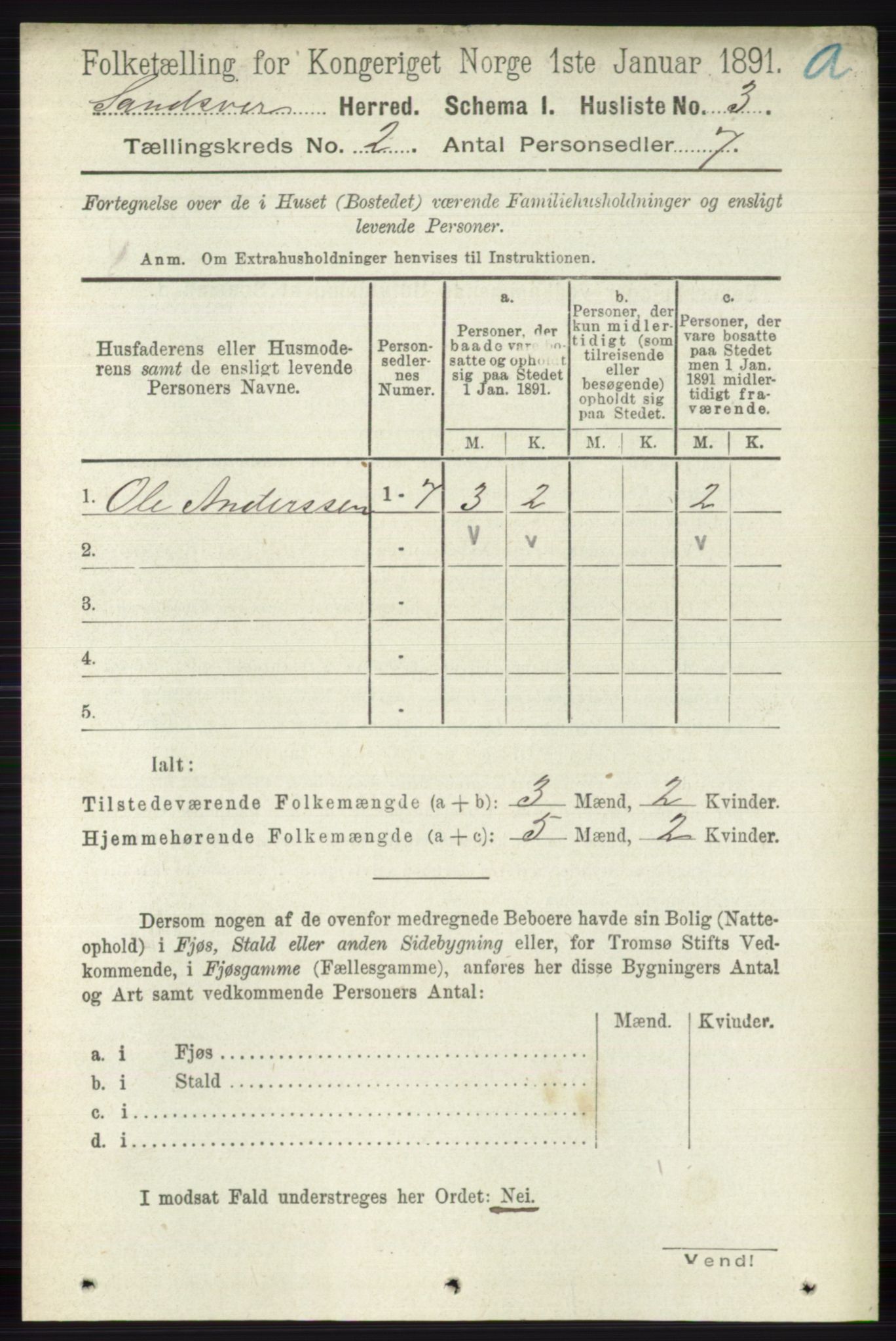 RA, 1891 census for 0629 Sandsvær, 1891, p. 594