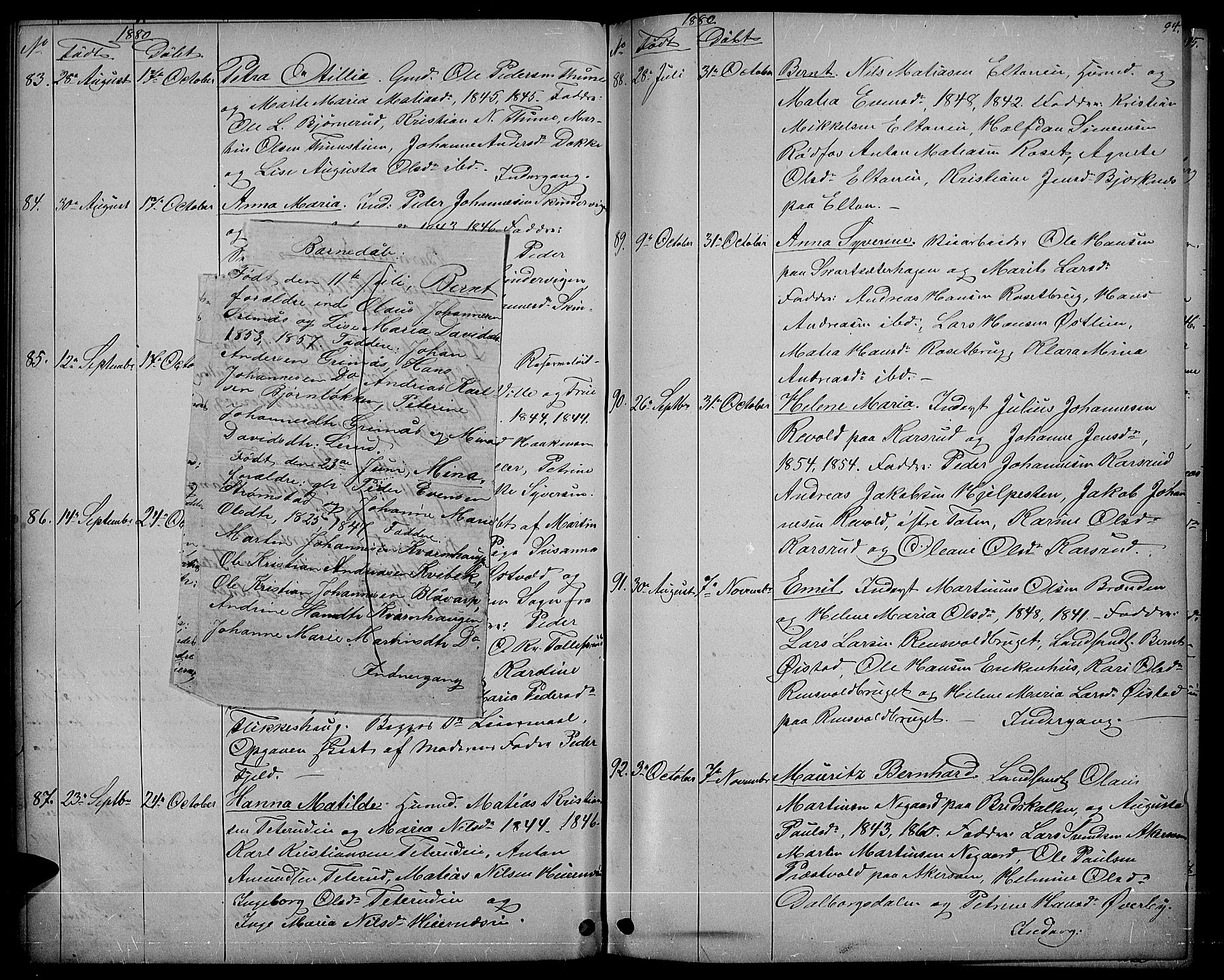 Vestre Toten prestekontor, SAH/PREST-108/H/Ha/Hab/L0006: Parish register (copy) no. 6, 1870-1887, p. 94