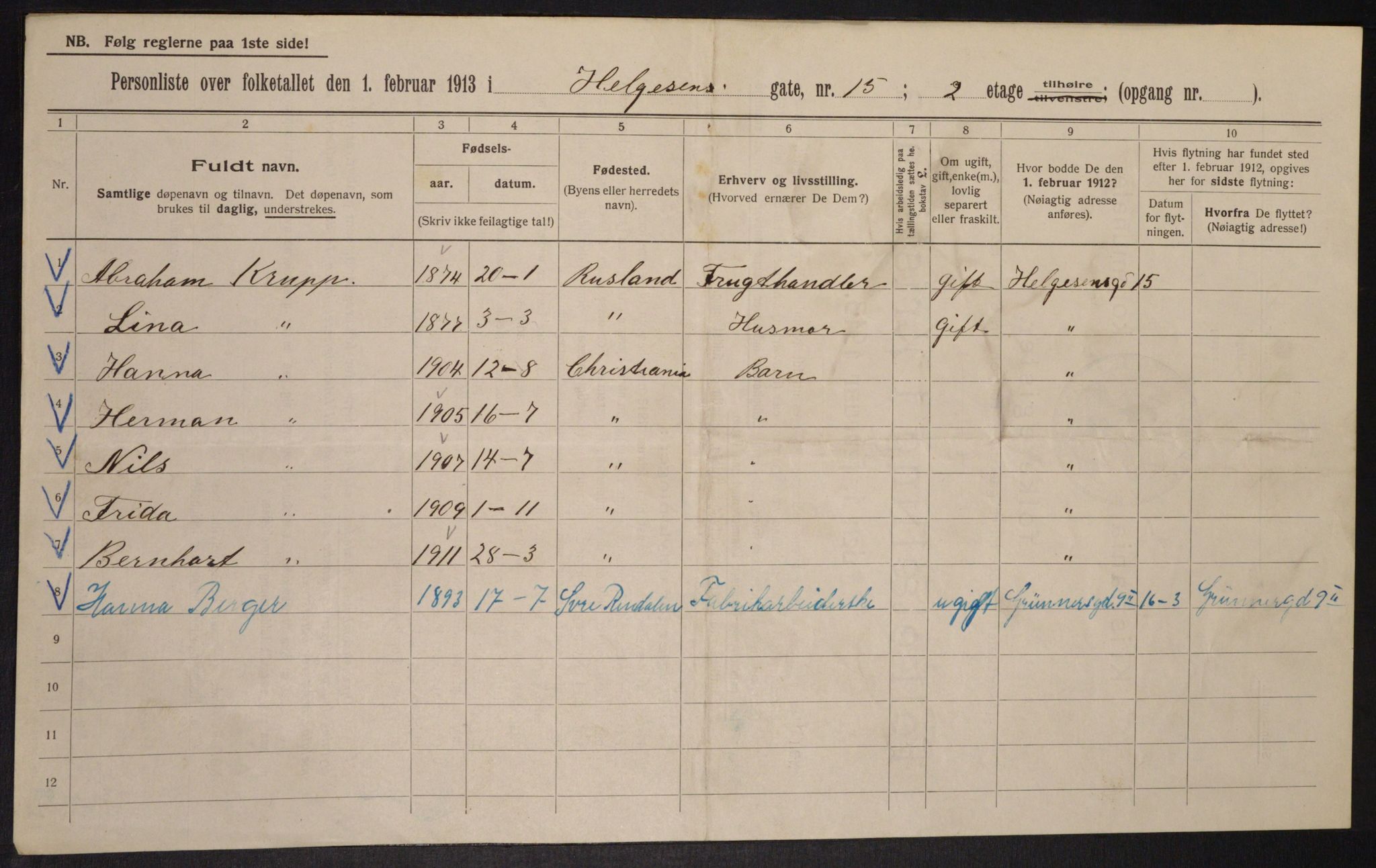 OBA, Municipal Census 1913 for Kristiania, 1913, p. 37823