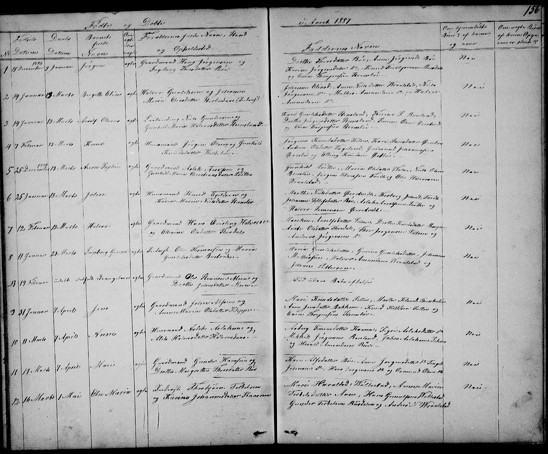Drangedal kirkebøker, SAKO/A-258/G/Gb/L0001: Parish register (copy) no. II 1, 1856-1894, p. 156