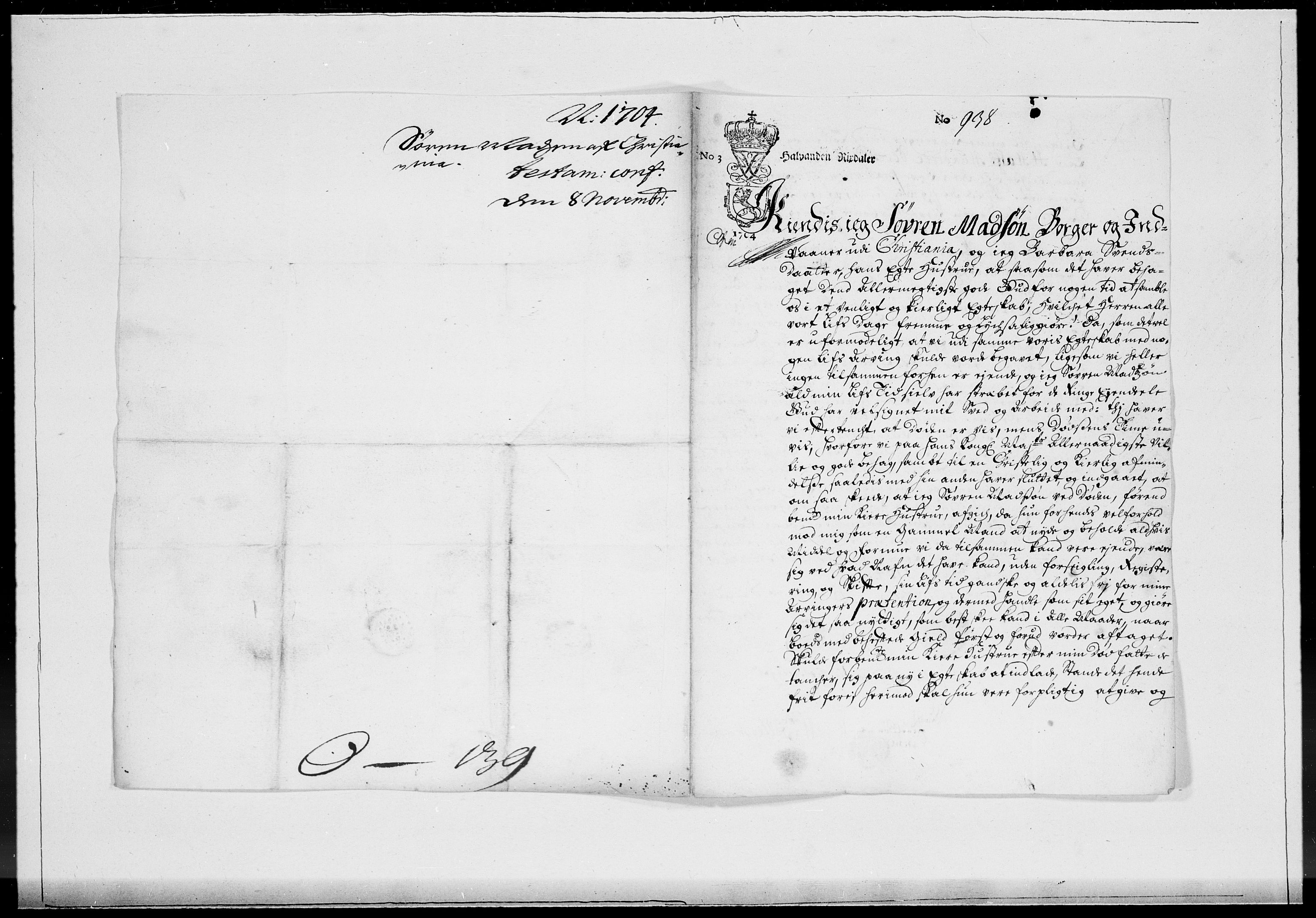 Danske Kanselli 1572-1799, AV/RA-EA-3023/F/Fc/Fcc/Fcca/L0057: Norske innlegg 1572-1799, 1704, p. 433