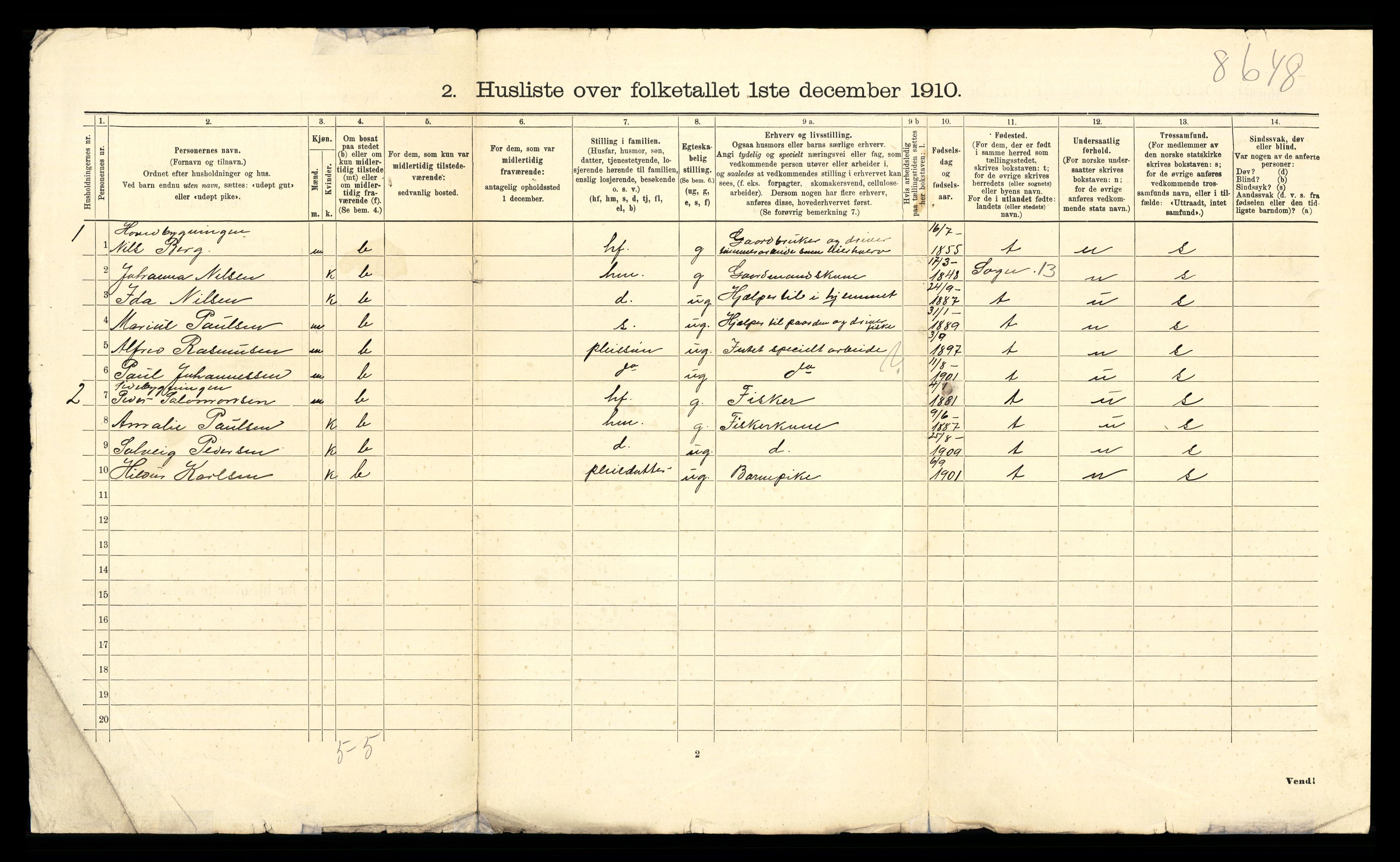 RA, 1910 census for Lyngen, 1910, p. 51