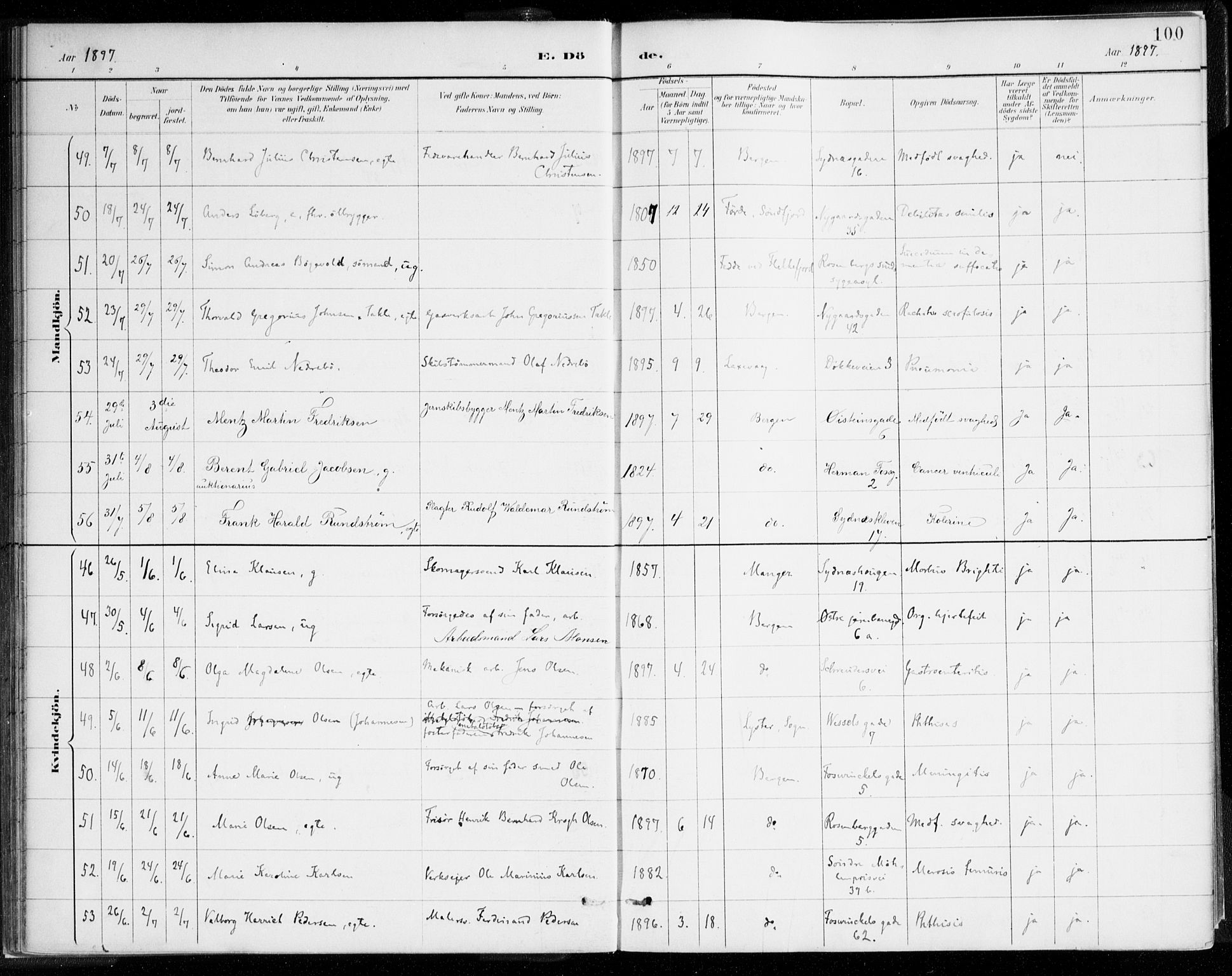 Johanneskirken sokneprestembete, AV/SAB-A-76001/H/Haa/L0019: Parish register (official) no. E 1, 1885-1915, p. 100