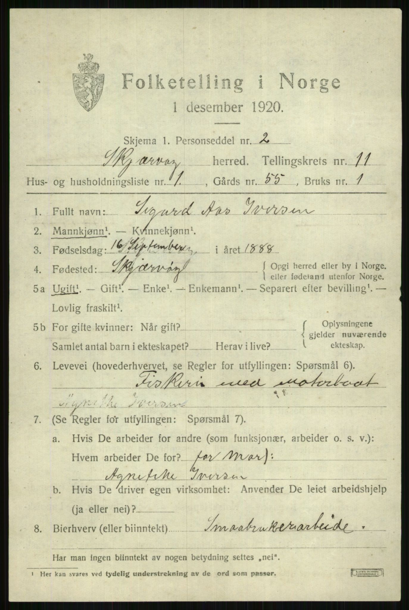 SATØ, 1920 census for Skjervøy, 1920, p. 5603