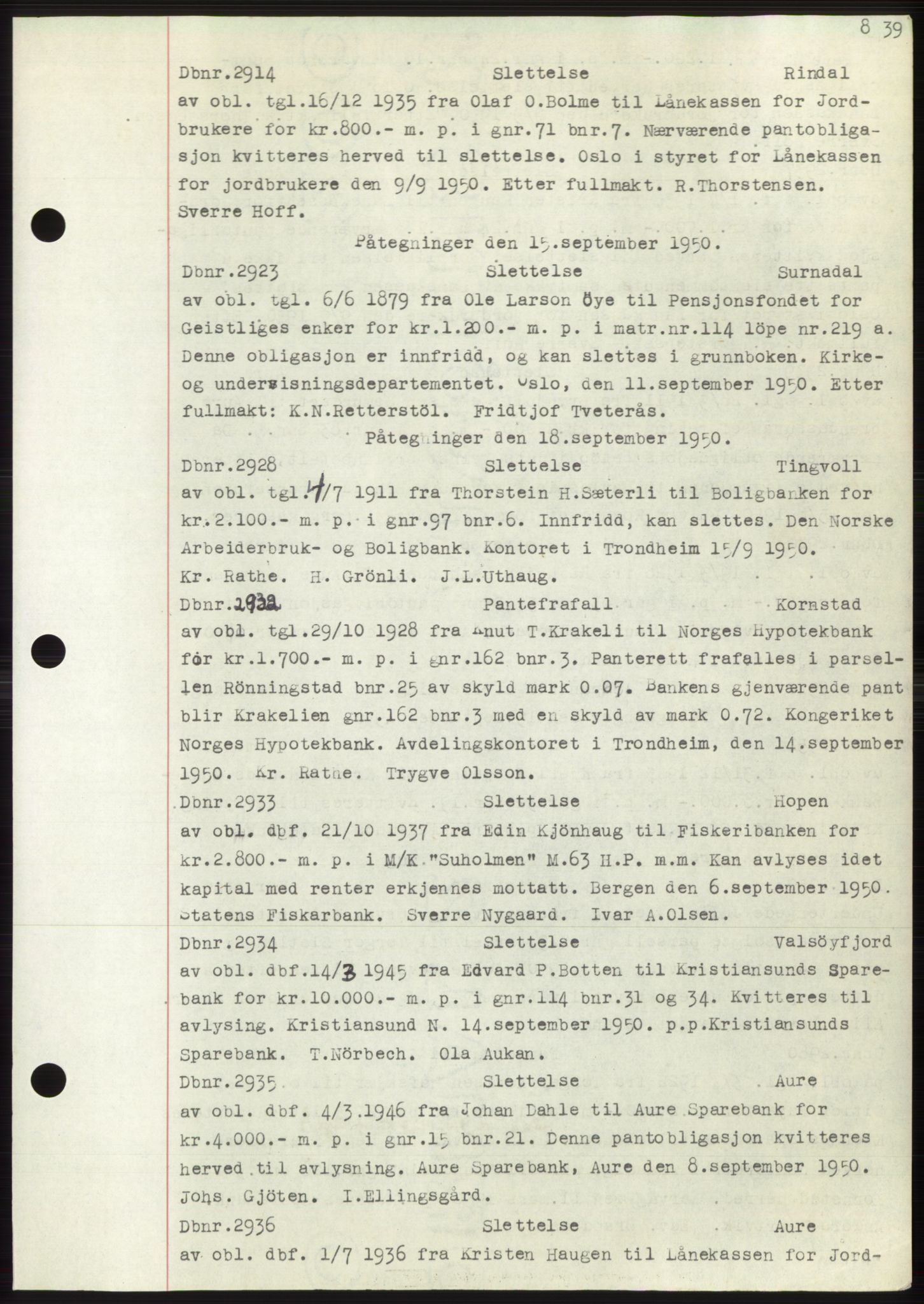 Nordmøre sorenskriveri, SAT/A-4132/1/2/2Ca: Mortgage book no. C82b, 1946-1951, Diary no: : 2914/1950