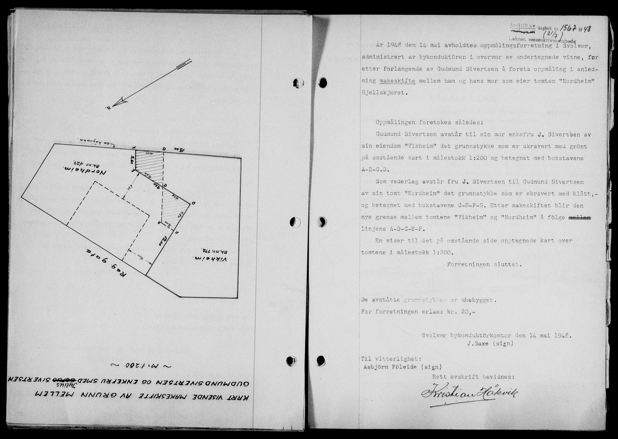 Lofoten sorenskriveri, SAT/A-0017/1/2/2C/L0018a: Mortgage book no. 18a, 1948-1948, Diary no: : 1567/1948