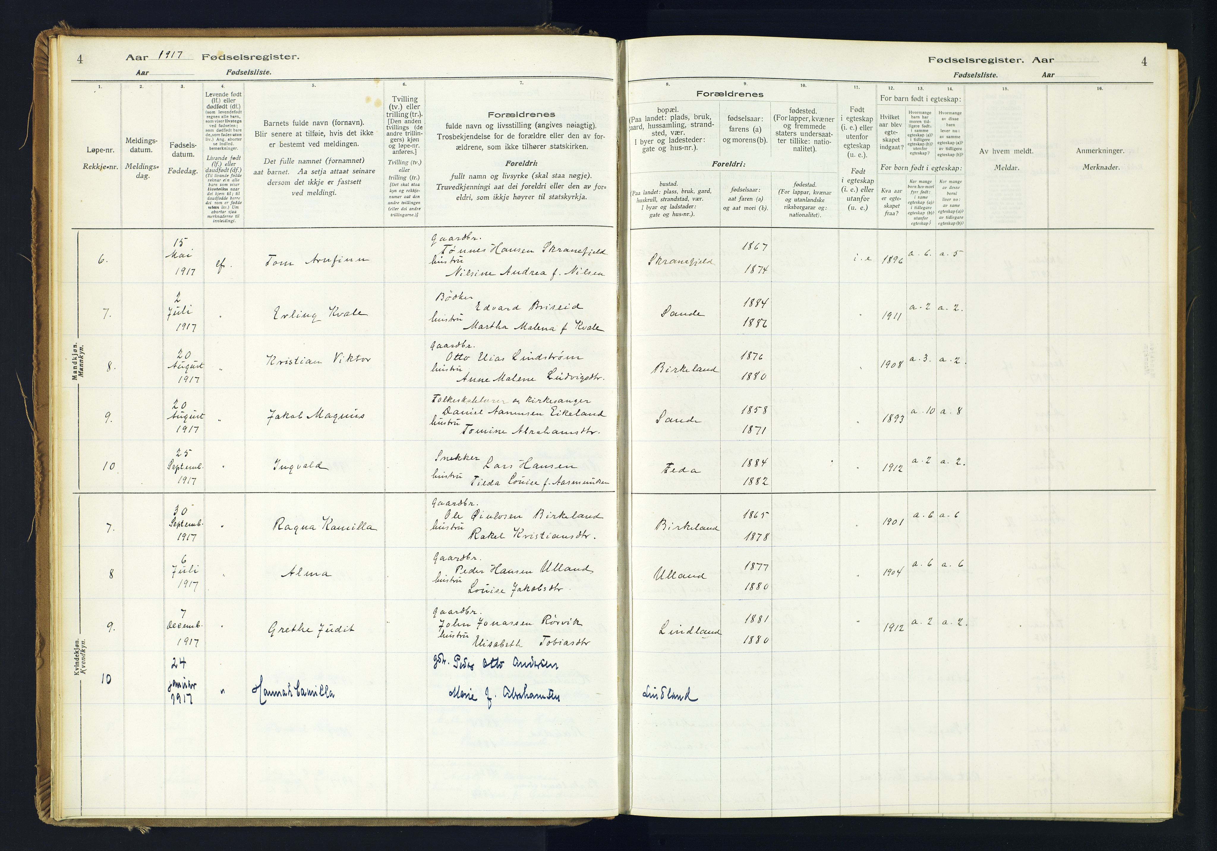 Kvinesdal sokneprestkontor, AV/SAK-1111-0026/J/Ja/L0005: Birth register no. 5, 1916-1982, p. 4