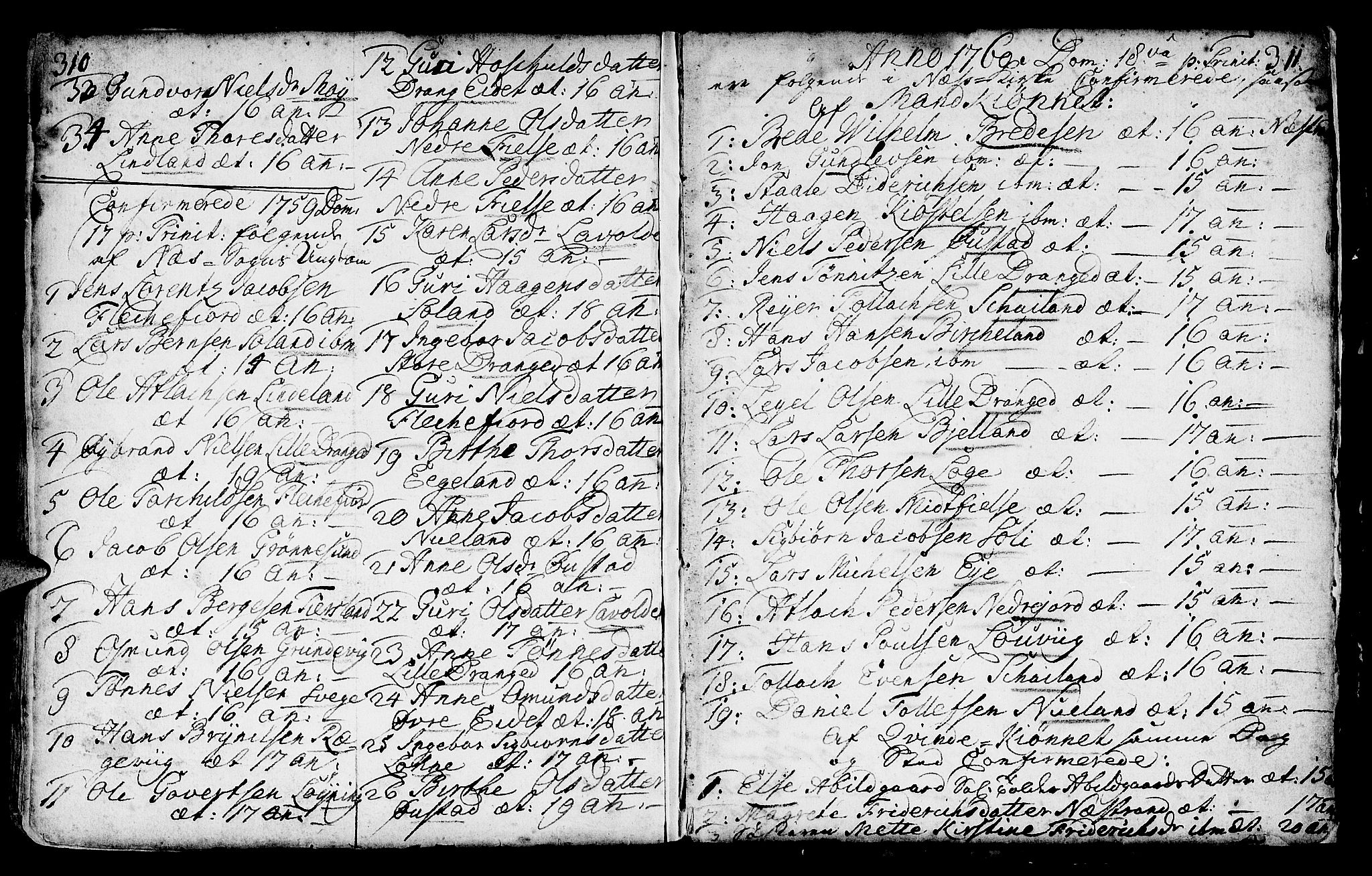 Lund sokneprestkontor, AV/SAST-A-101809/S06/L0002: Parish register (official) no. A 2, 1738-1760, p. 310-311