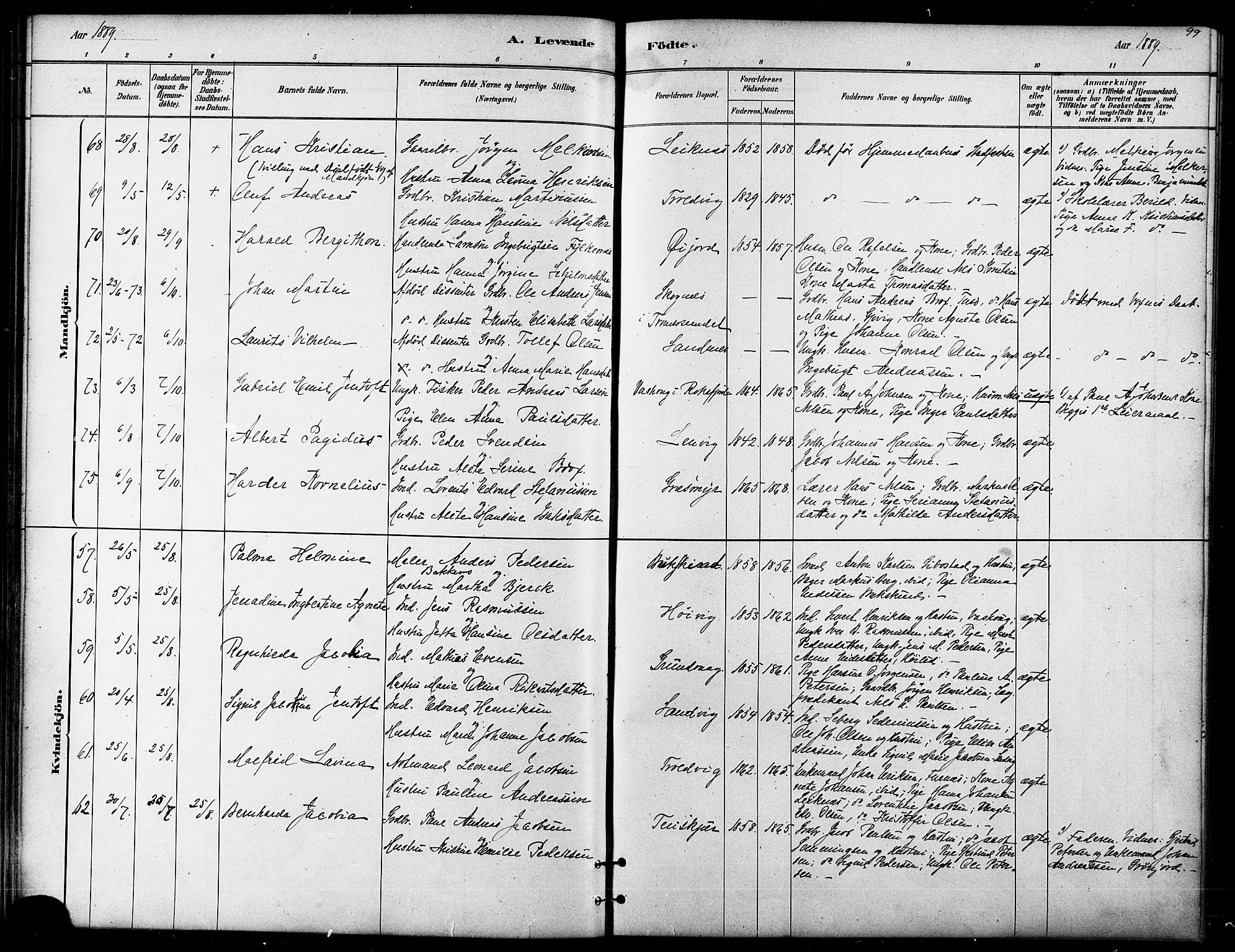 Lenvik sokneprestembete, AV/SATØ-S-1310/H/Ha/Haa/L0011kirke: Parish register (official) no. 11, 1880-1889, p. 99