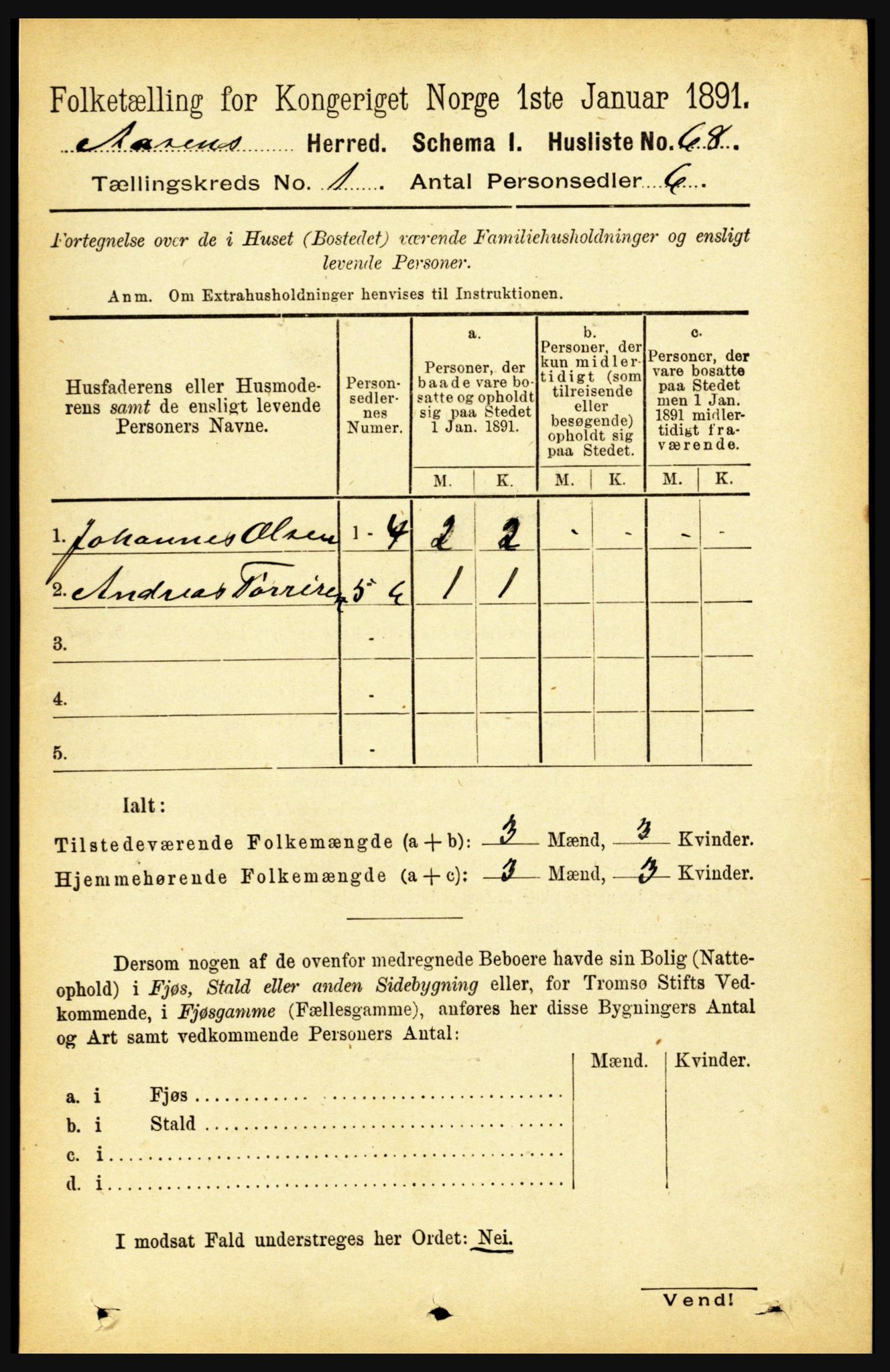 RA, 1891 census for 1716 Åsen, 1891, p. 84