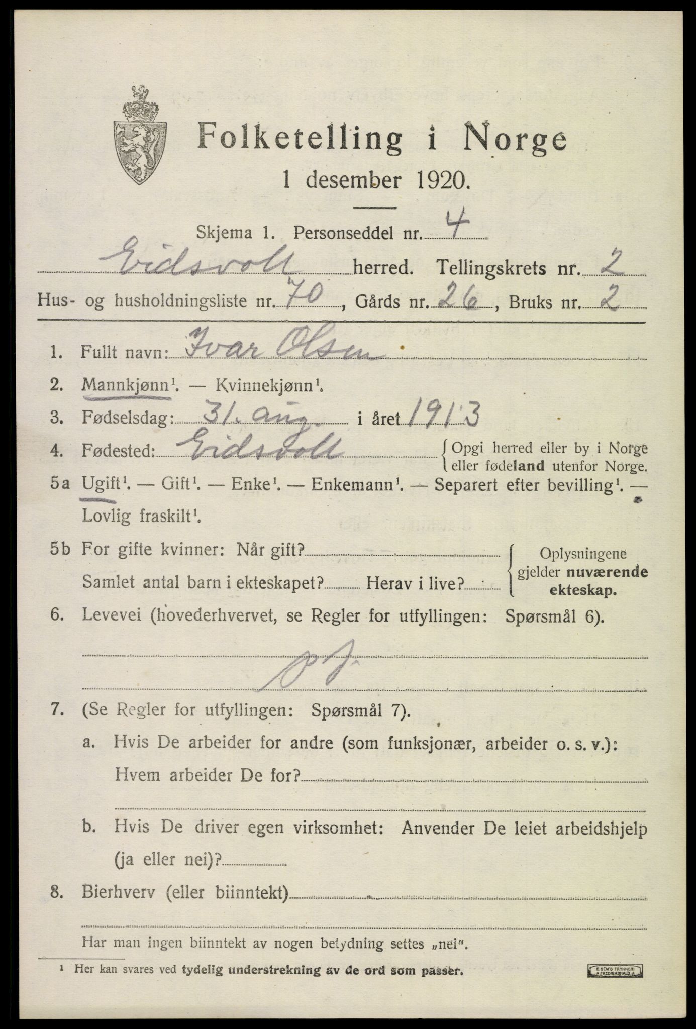 SAO, 1920 census for Eidsvoll, 1920, p. 7397