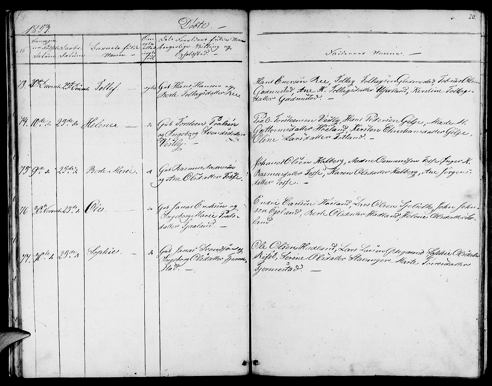 Lye sokneprestkontor, AV/SAST-A-101794/001/30BB/L0002: Parish register (copy) no. B 2, 1852-1867, p. 20