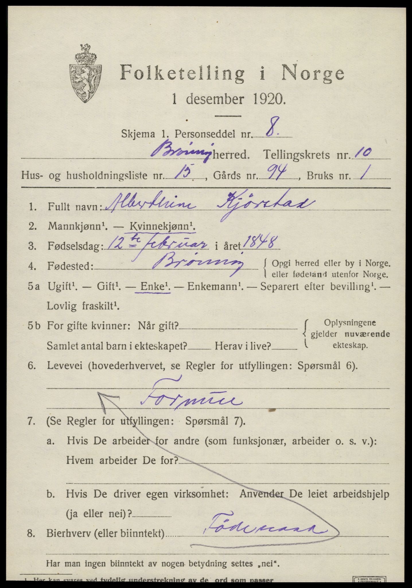 SAT, 1920 census for Brønnøy, 1920, p. 7770