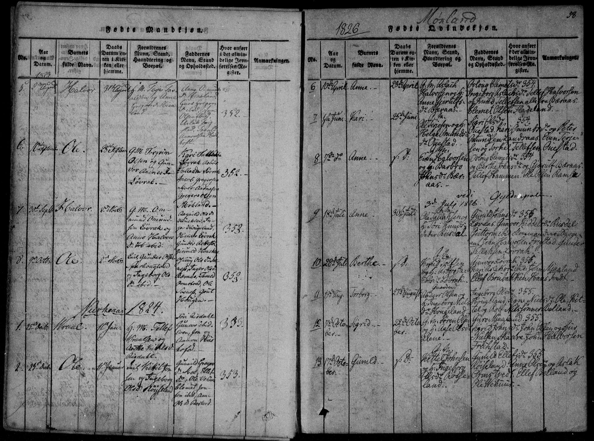 Åmli sokneprestkontor, AV/SAK-1111-0050/F/Fa/Fac/L0006: Parish register (official) no. A 6, 1816-1829, p. 58