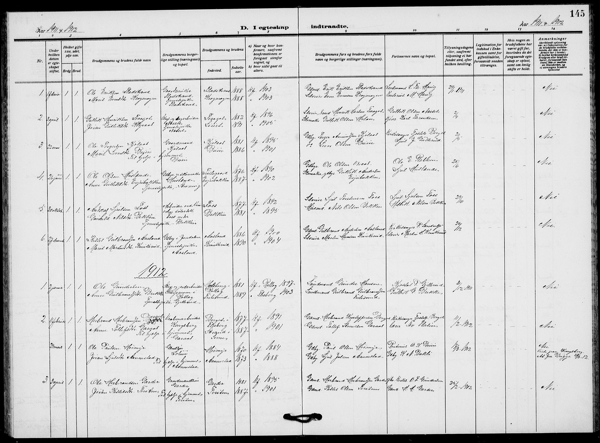 Flesberg kirkebøker, SAKO/A-18/G/Ga/L0006: Parish register (copy) no. I 6, 1909-1924, p. 145