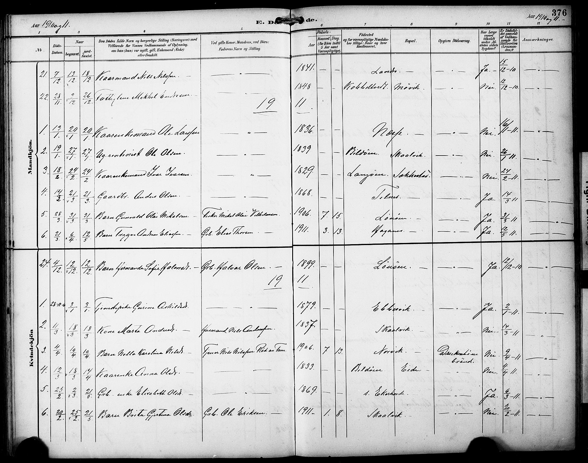 Fjell sokneprestembete, SAB/A-75301/H/Hab: Parish register (copy) no. A 5, 1899-1918, p. 376