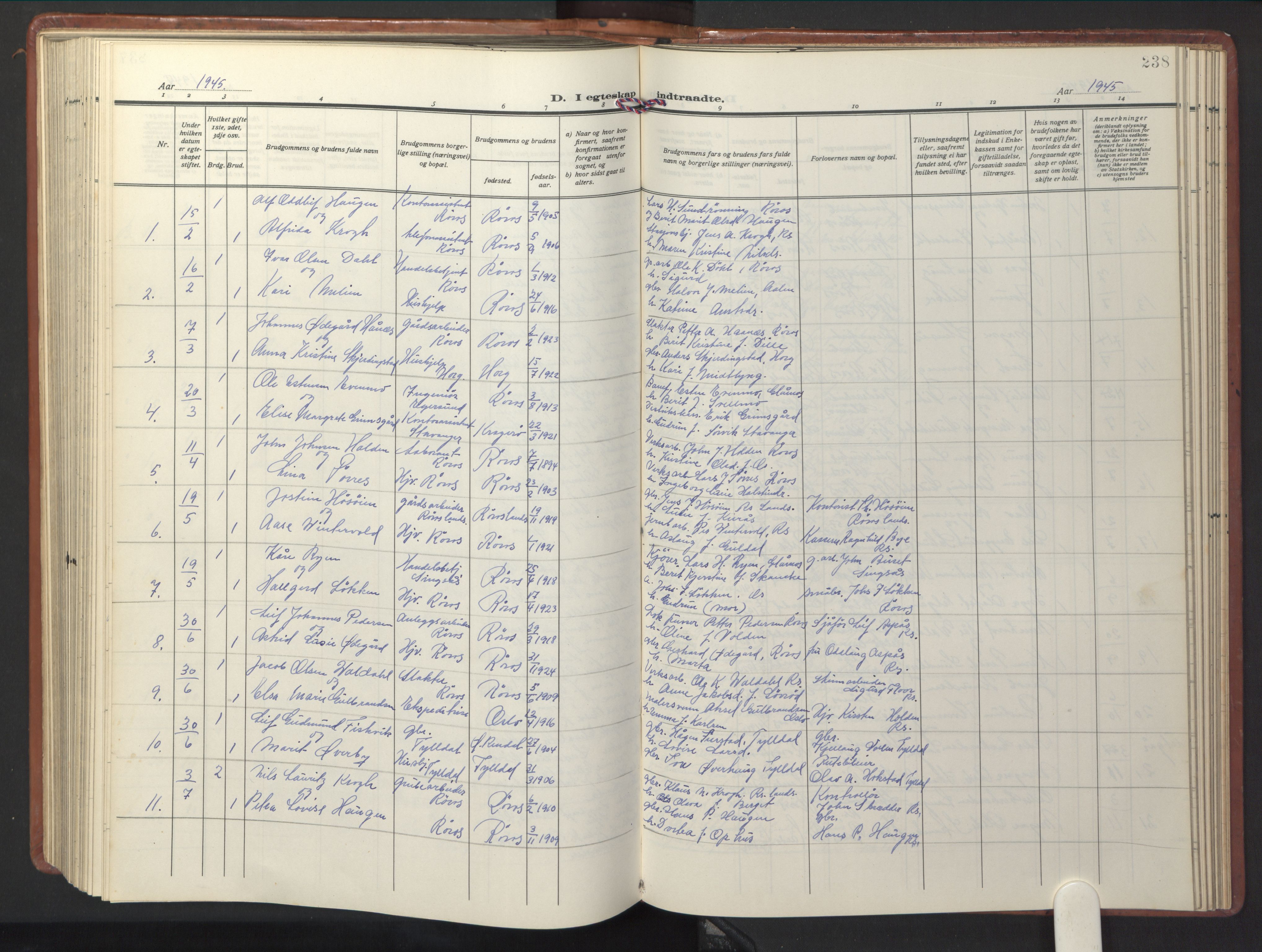 Ministerialprotokoller, klokkerbøker og fødselsregistre - Sør-Trøndelag, SAT/A-1456/681/L0943: Parish register (copy) no. 681C07, 1926-1954, p. 238