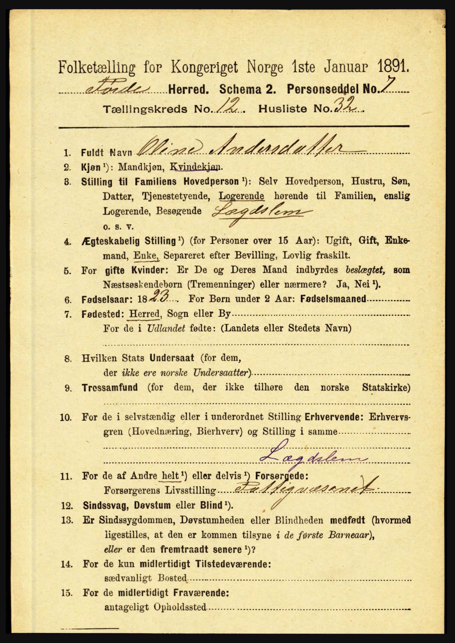 RA, 1891 census for 1432 Førde, 1891, p. 4492