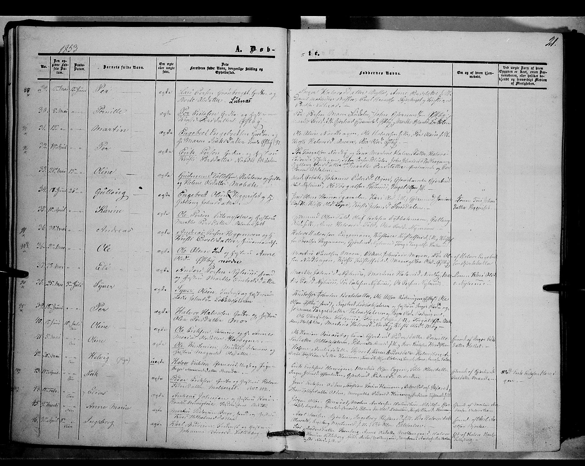 Trysil prestekontor, AV/SAH-PREST-046/H/Ha/Haa/L0005: Parish register (official) no. 5, 1851-1865, p. 21