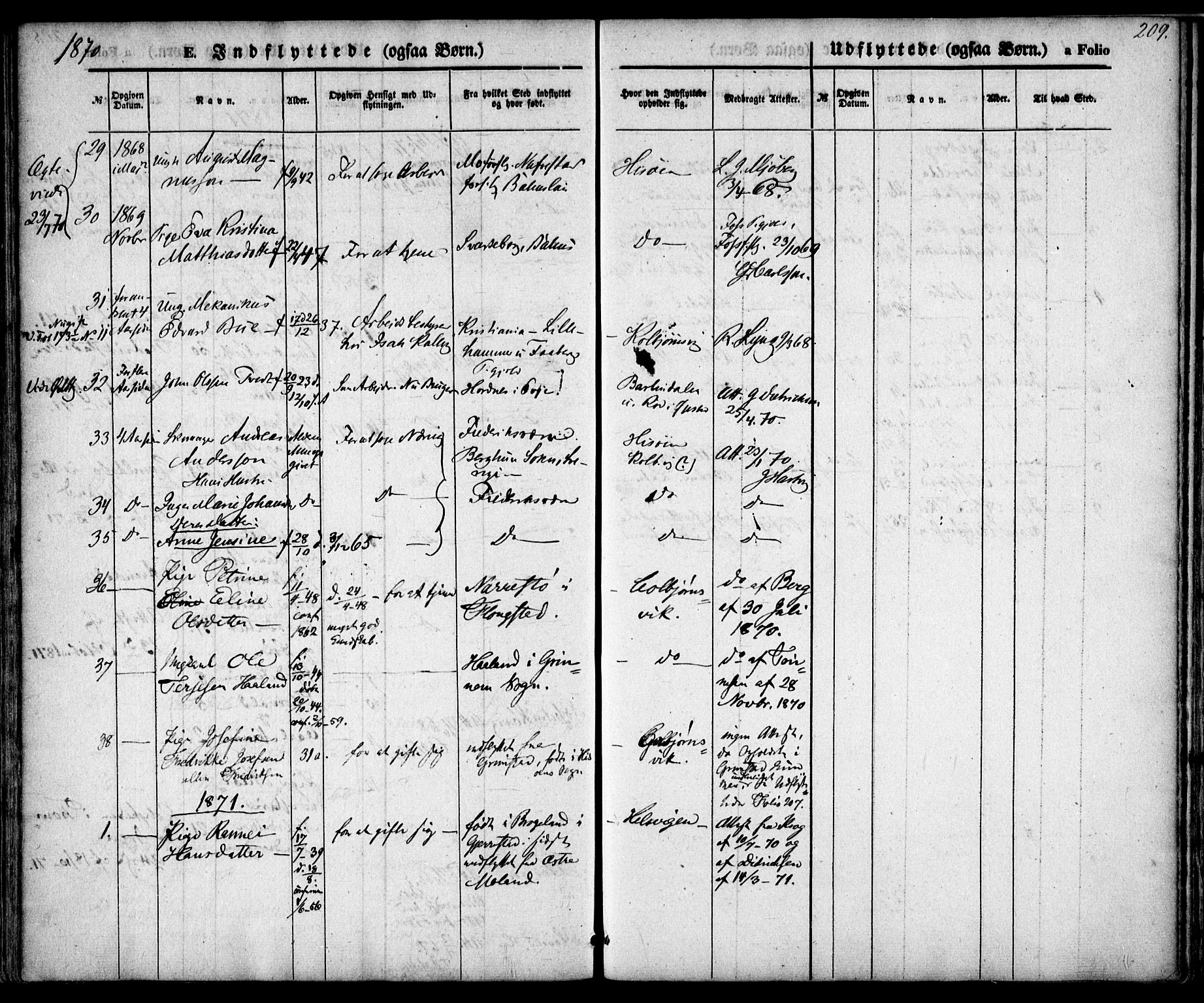 Hisøy sokneprestkontor, SAK/1111-0020/F/Fa/L0001: Parish register (official) no. A 1, 1849-1871, p. 209