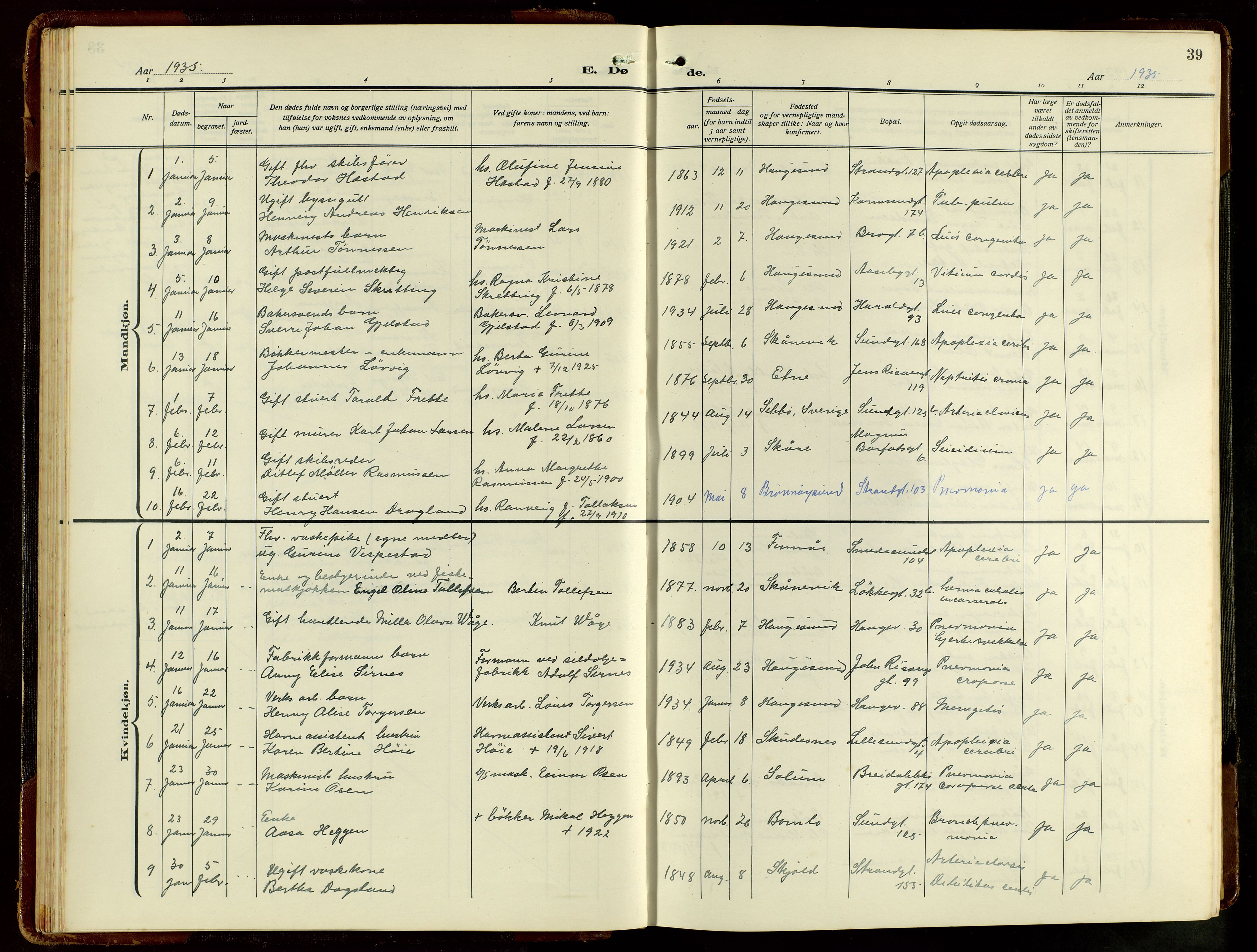 Haugesund sokneprestkontor, SAST/A -101863/H/Ha/Hab/L0012: Parish register (copy) no. B 12, 1930-1958, p. 39