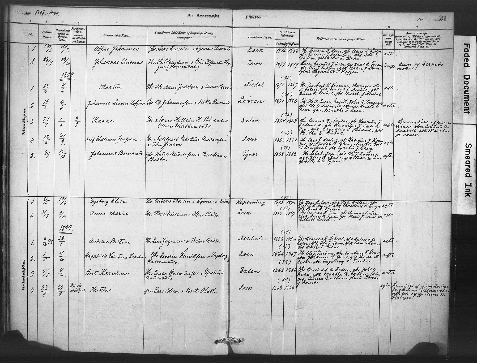 Stryn Sokneprestembete, AV/SAB-A-82501: Parish register (official) no. C 1, 1878-1907, p. 21