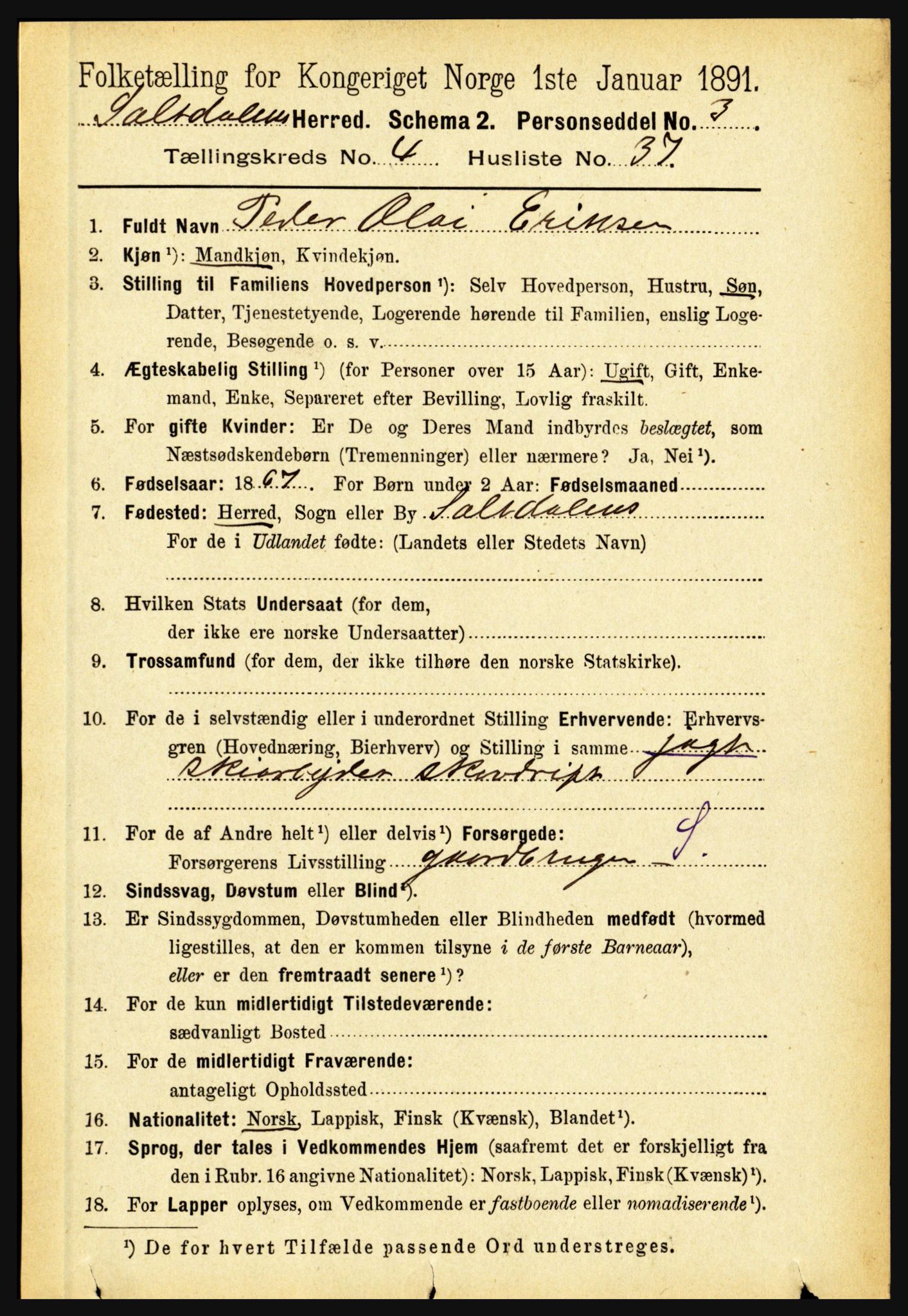 RA, 1891 census for 1840 Saltdal, 1891, p. 2574