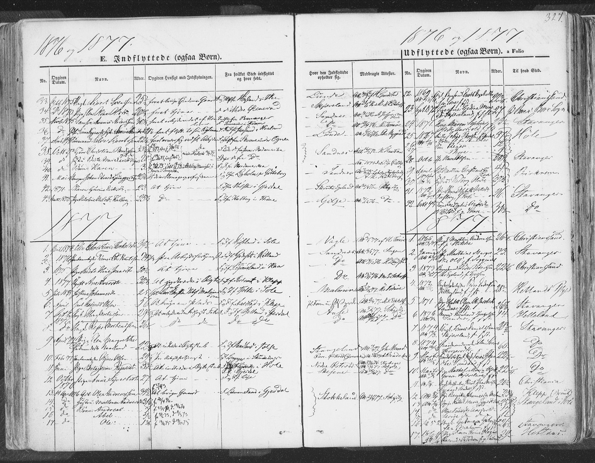 Høyland sokneprestkontor, SAST/A-101799/001/30BA/L0009: Parish register (official) no. A 9.2, 1857-1877, p. 327