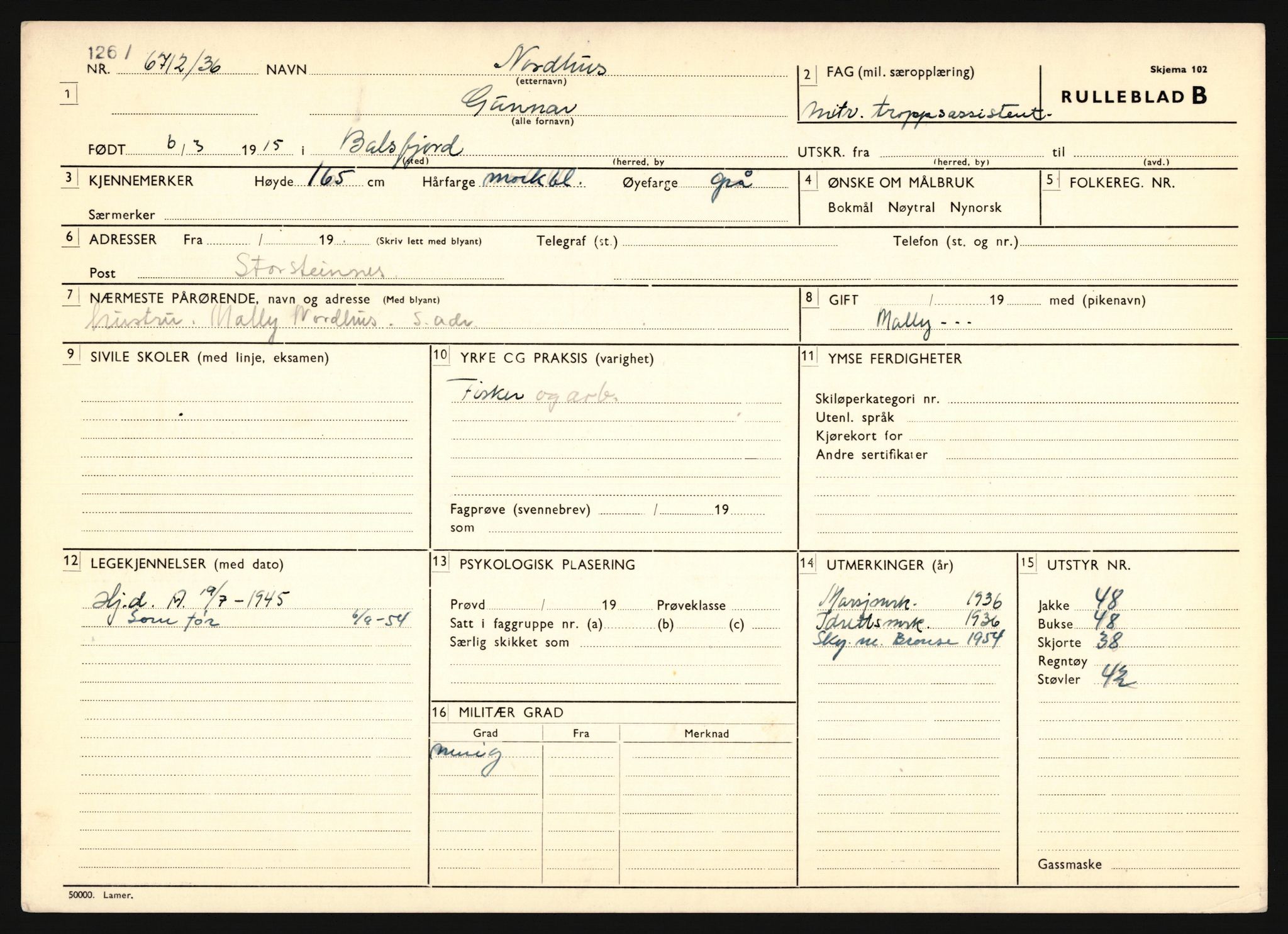 Forsvaret, Troms infanteriregiment nr. 16, AV/RA-RAFA-3146/P/Pa/L0020: Rulleblad for regimentets menige mannskaper, årsklasse 1936, 1936, p. 997