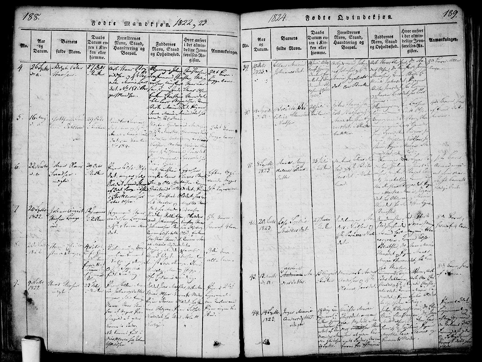 Halden prestekontor Kirkebøker, AV/SAO-A-10909/F/Fa/L0003: Parish register (official) no. I 3, 1815-1834, p. 188-189