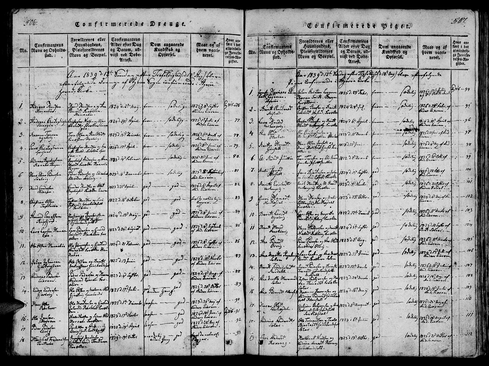 Ministerialprotokoller, klokkerbøker og fødselsregistre - Møre og Romsdal, SAT/A-1454/560/L0718: Parish register (official) no. 560A02, 1817-1844, p. 506-507