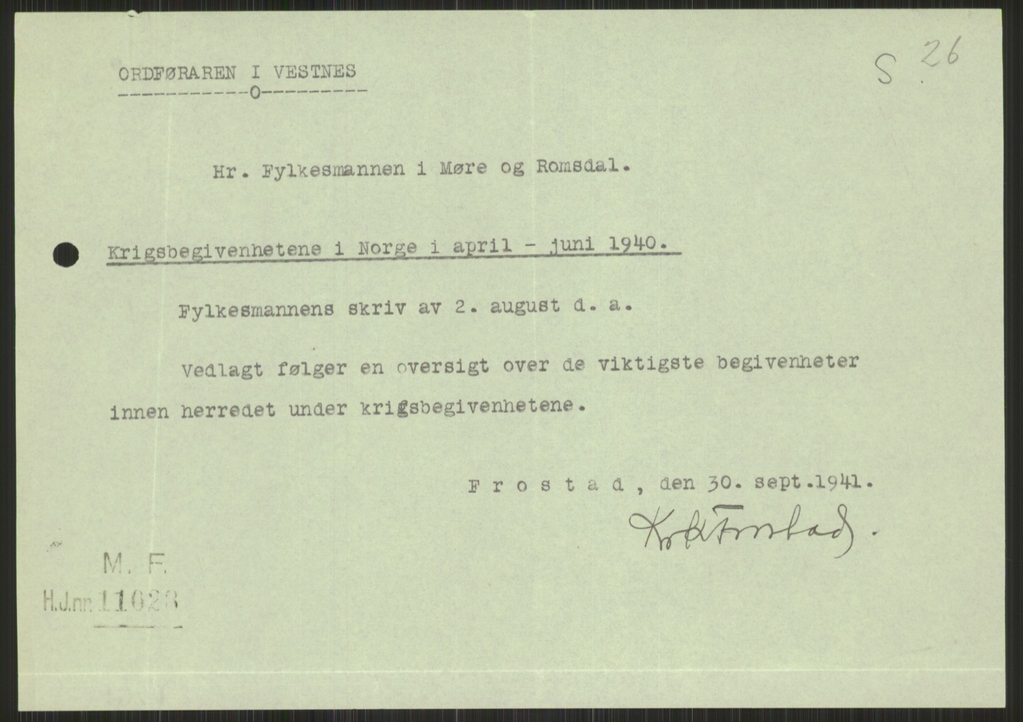 Forsvaret, Forsvarets krigshistoriske avdeling, RA/RAFA-2017/Y/Ya/L0015: II-C-11-31 - Fylkesmenn.  Rapporter om krigsbegivenhetene 1940., 1940, p. 806