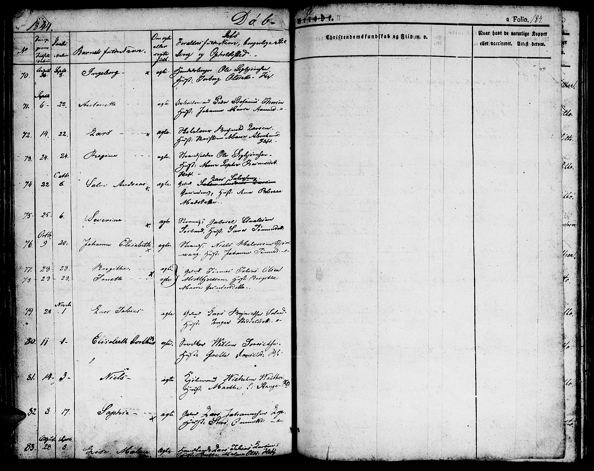 Flekkefjord sokneprestkontor, AV/SAK-1111-0012/F/Fb/Fbc/L0004: Parish register (copy) no. B 4, 1827-1846, p. 184