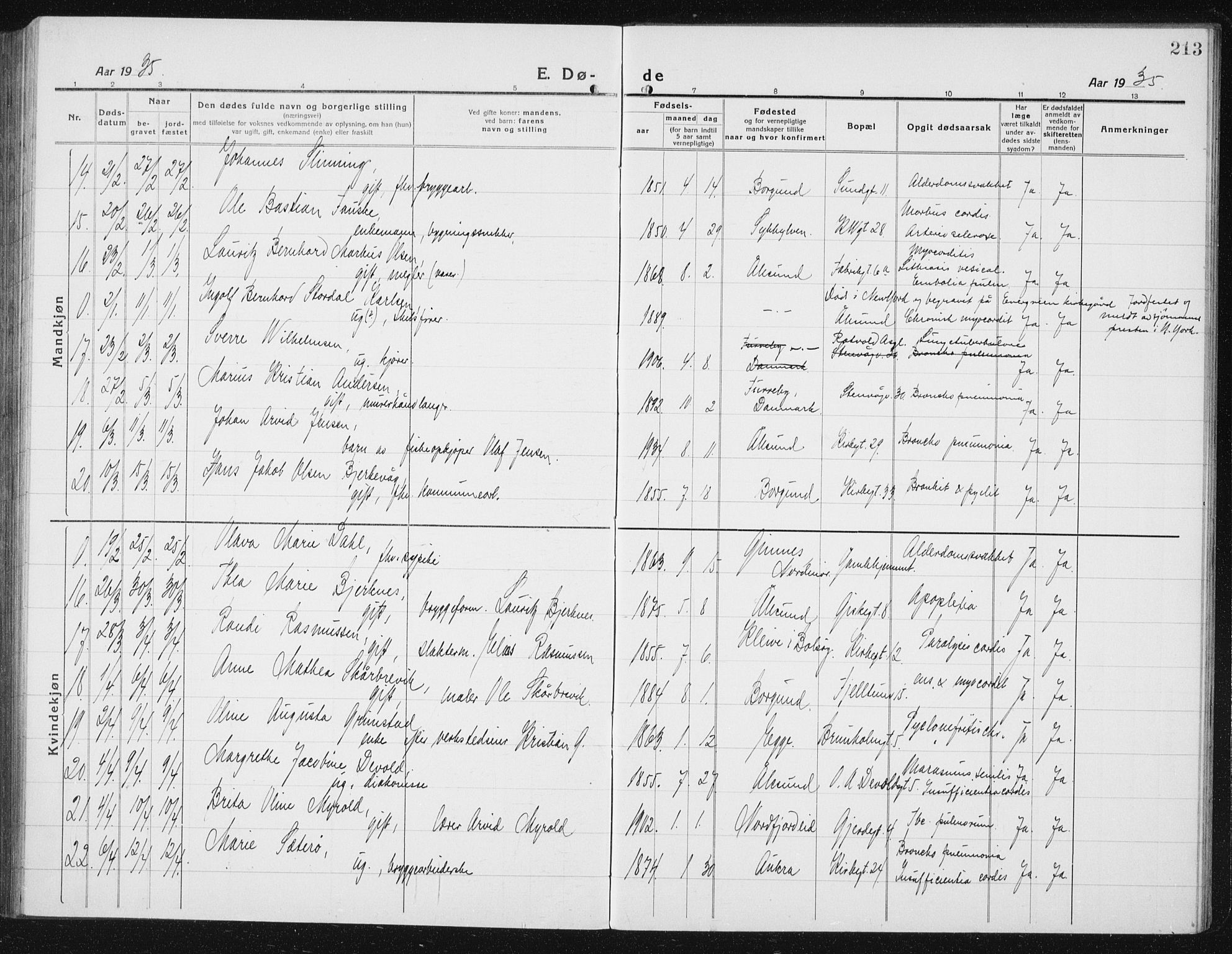Ministerialprotokoller, klokkerbøker og fødselsregistre - Møre og Romsdal, SAT/A-1454/529/L0474: Parish register (copy) no. 529C11, 1918-1938, p. 213